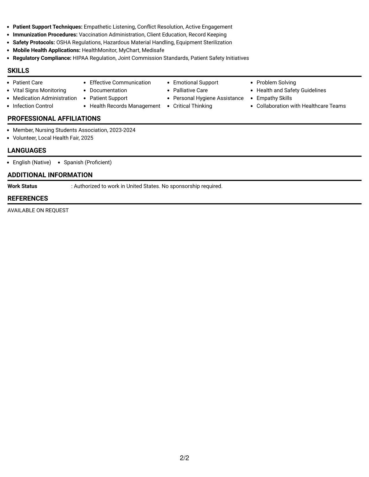 Resume Example Page 2