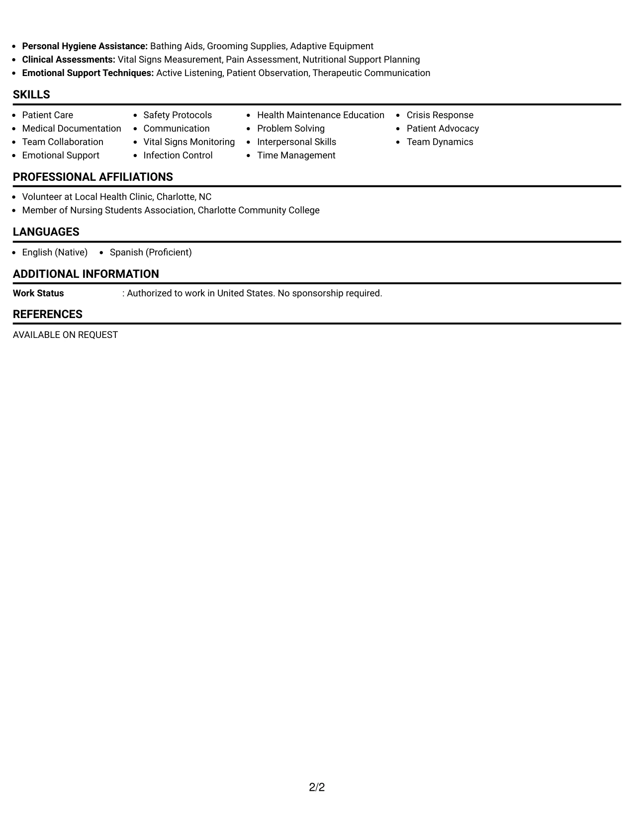 Resume Example Page 2