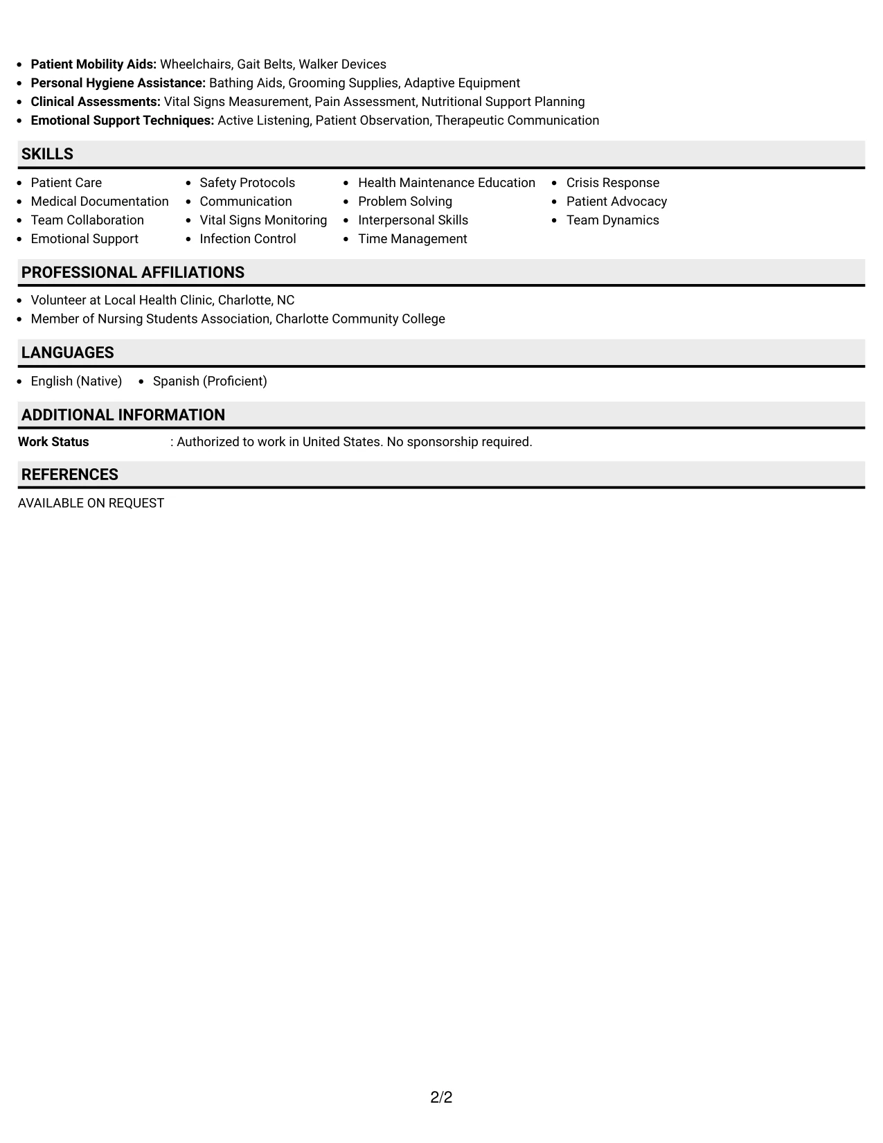 Resume Example Page 2