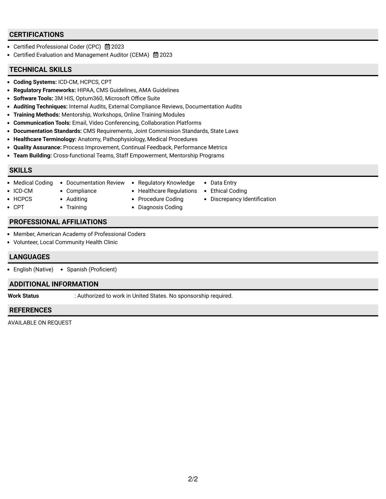Resume Example Page 2