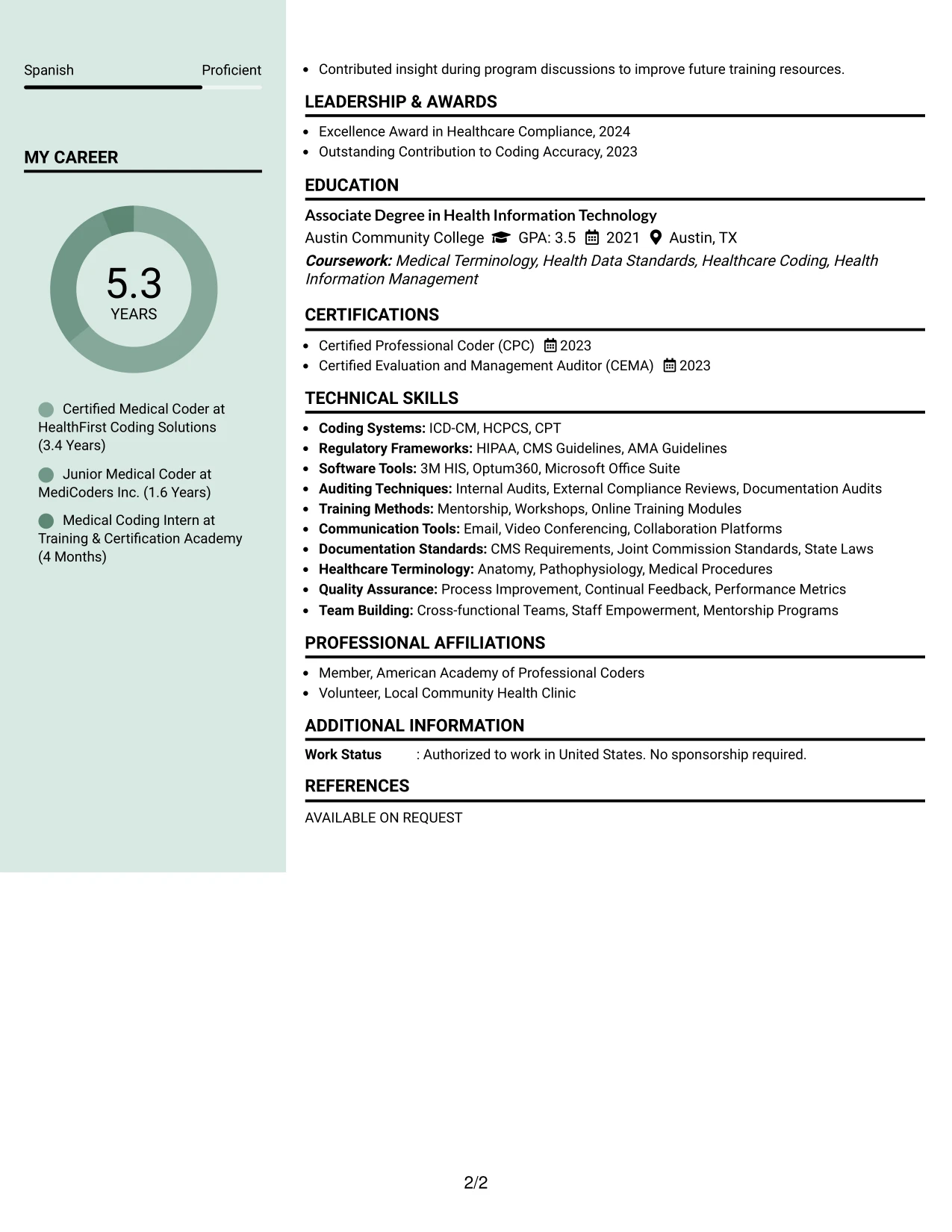 Resume Example Page 2