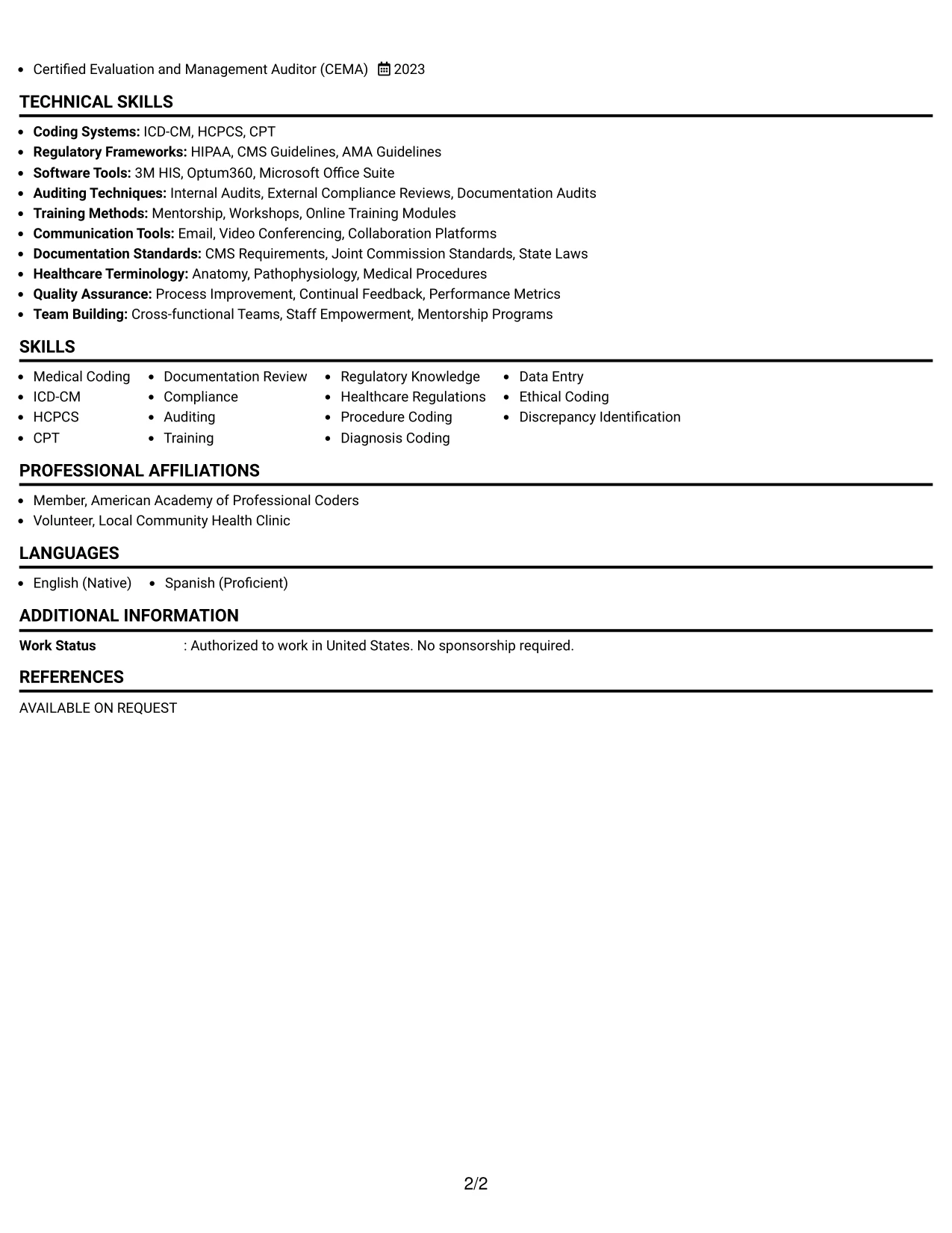Resume Example Page 2