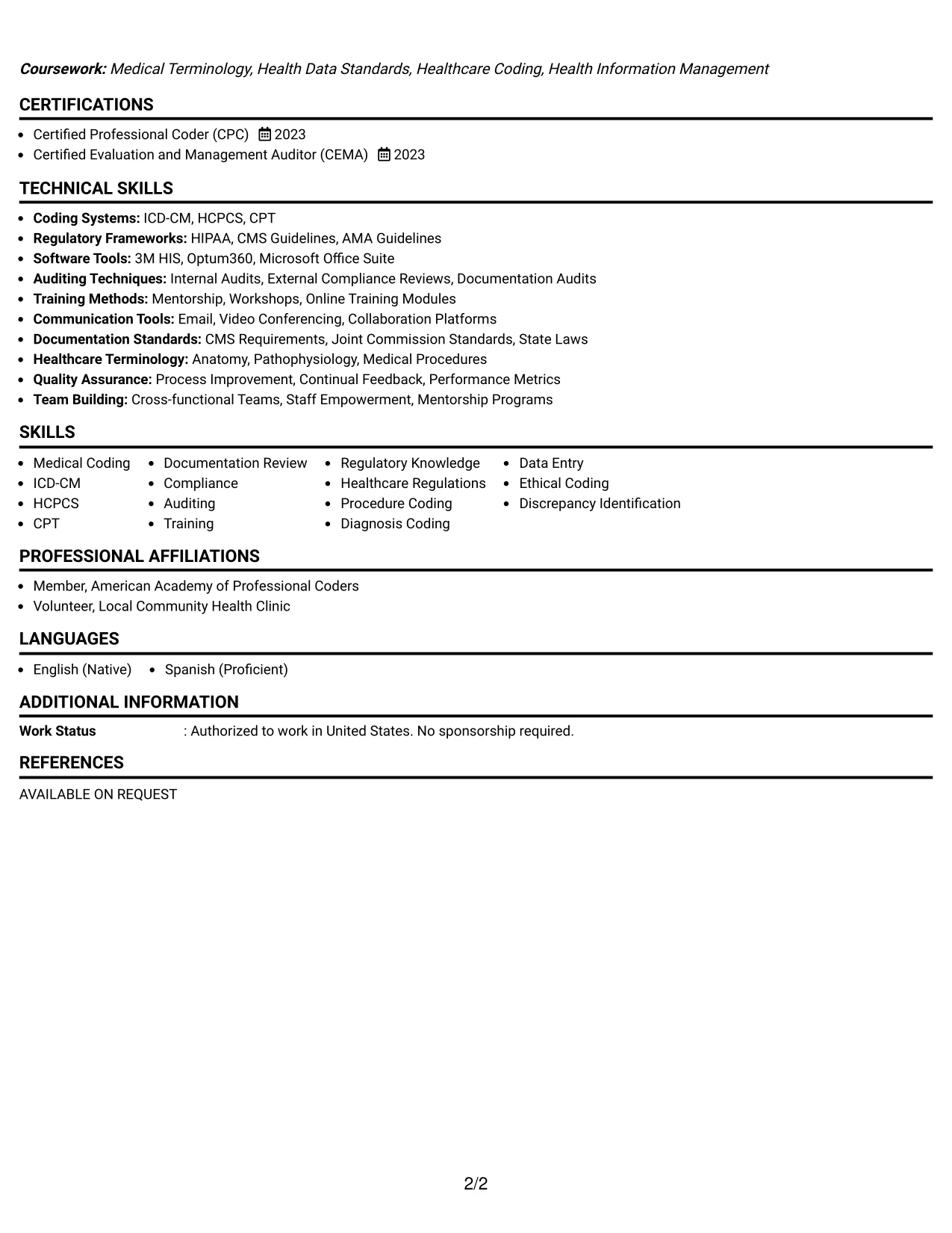 Resume Example Page 2