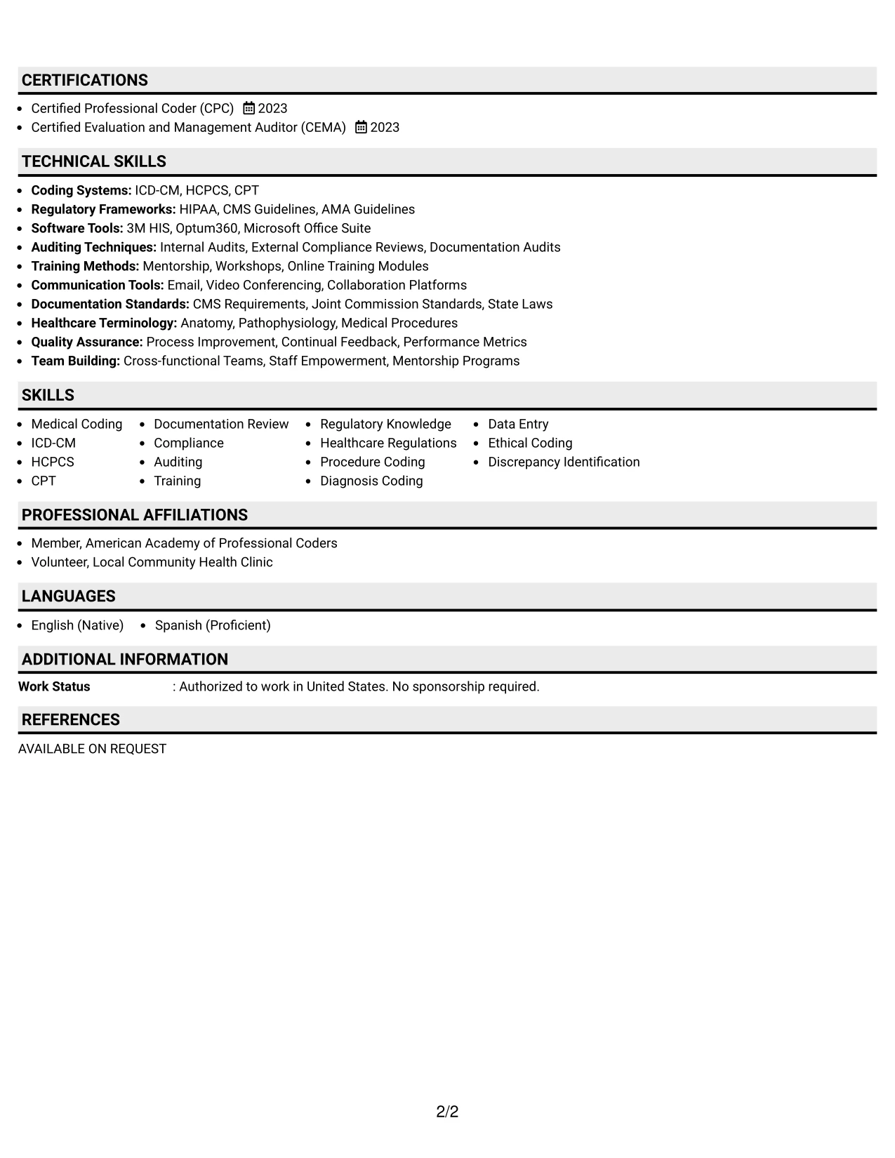 Resume Example Page 2
