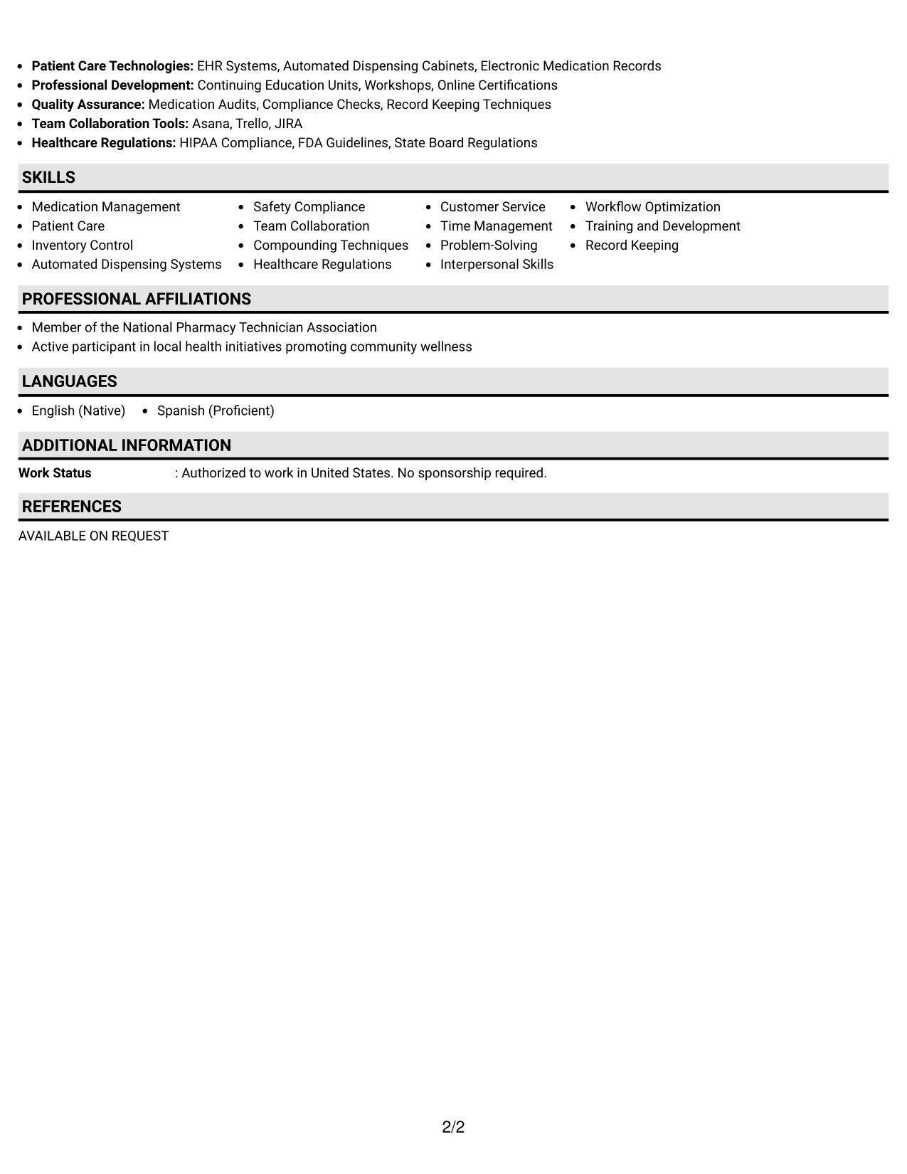 Resume Example Page 2