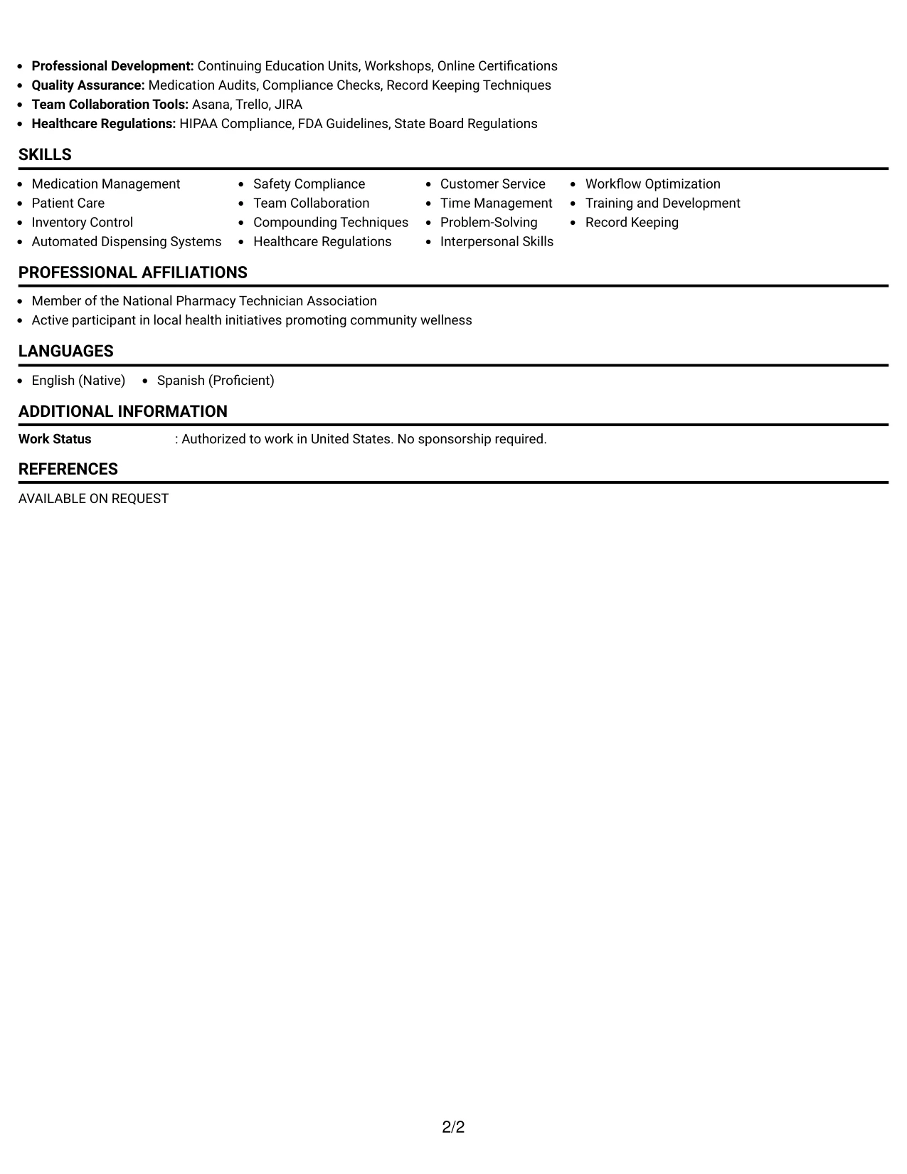 Resume Example Page 2