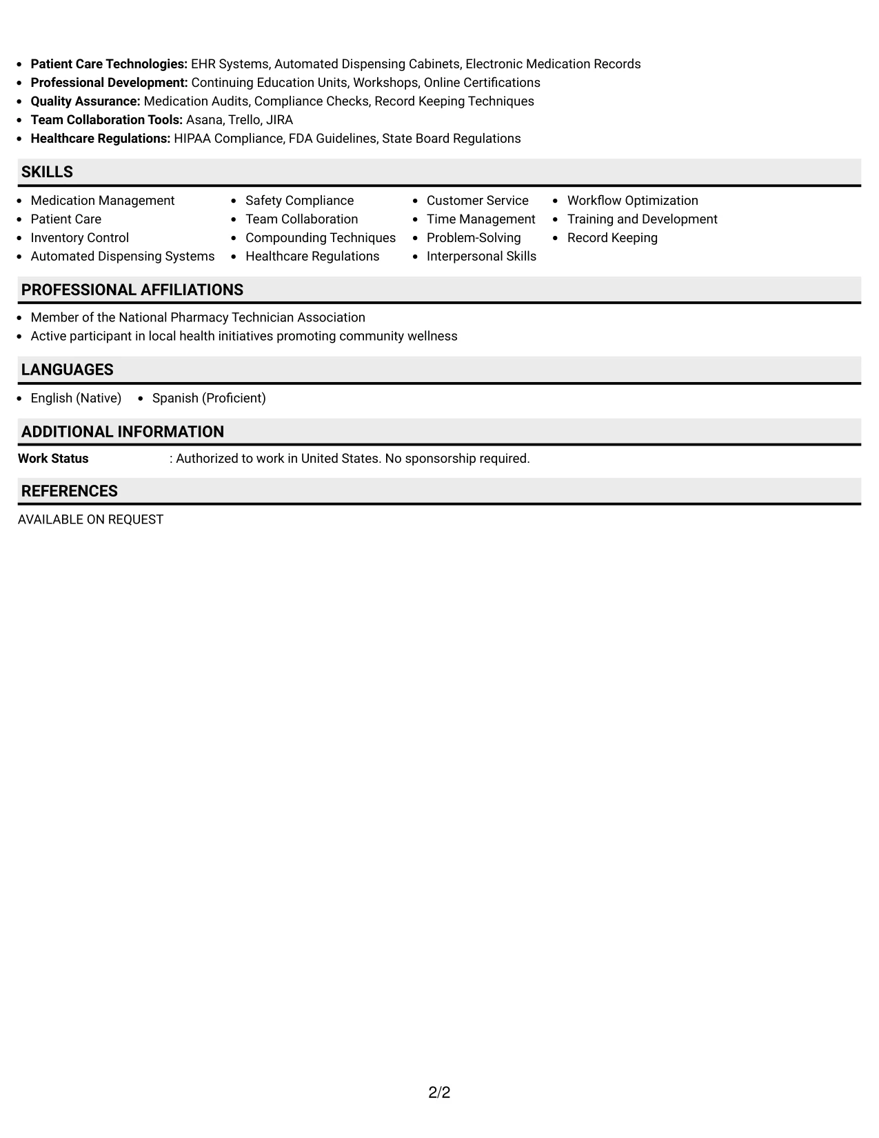 Resume Example Page 2