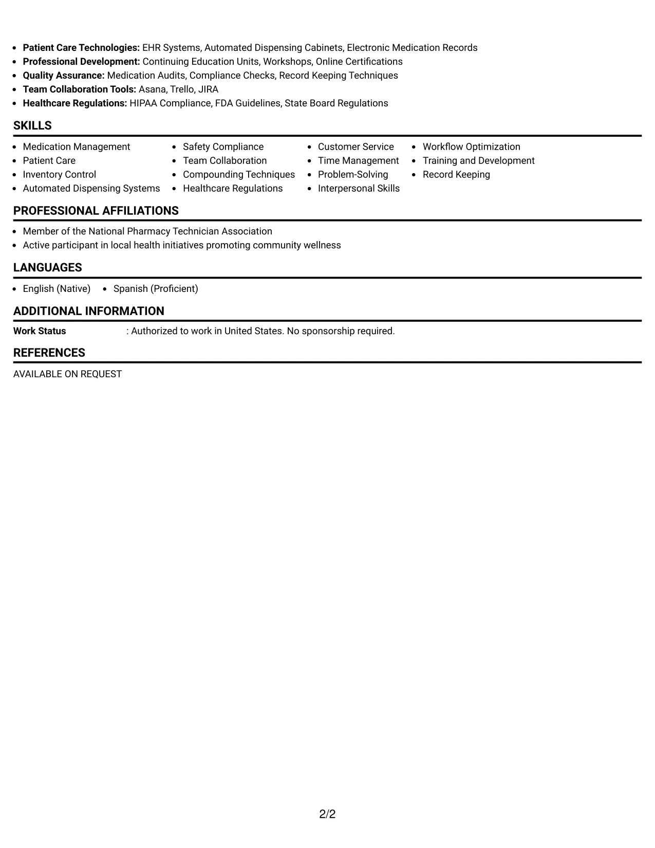 Resume Example Page 2
