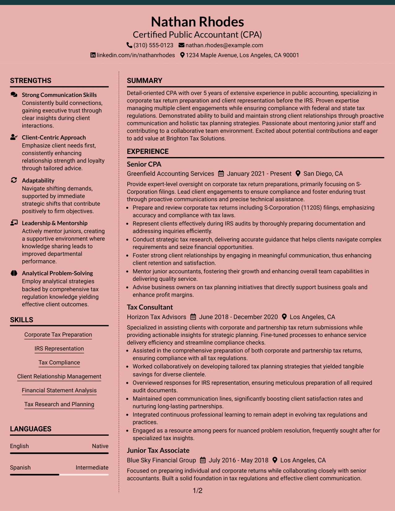 Resume Example Page 1