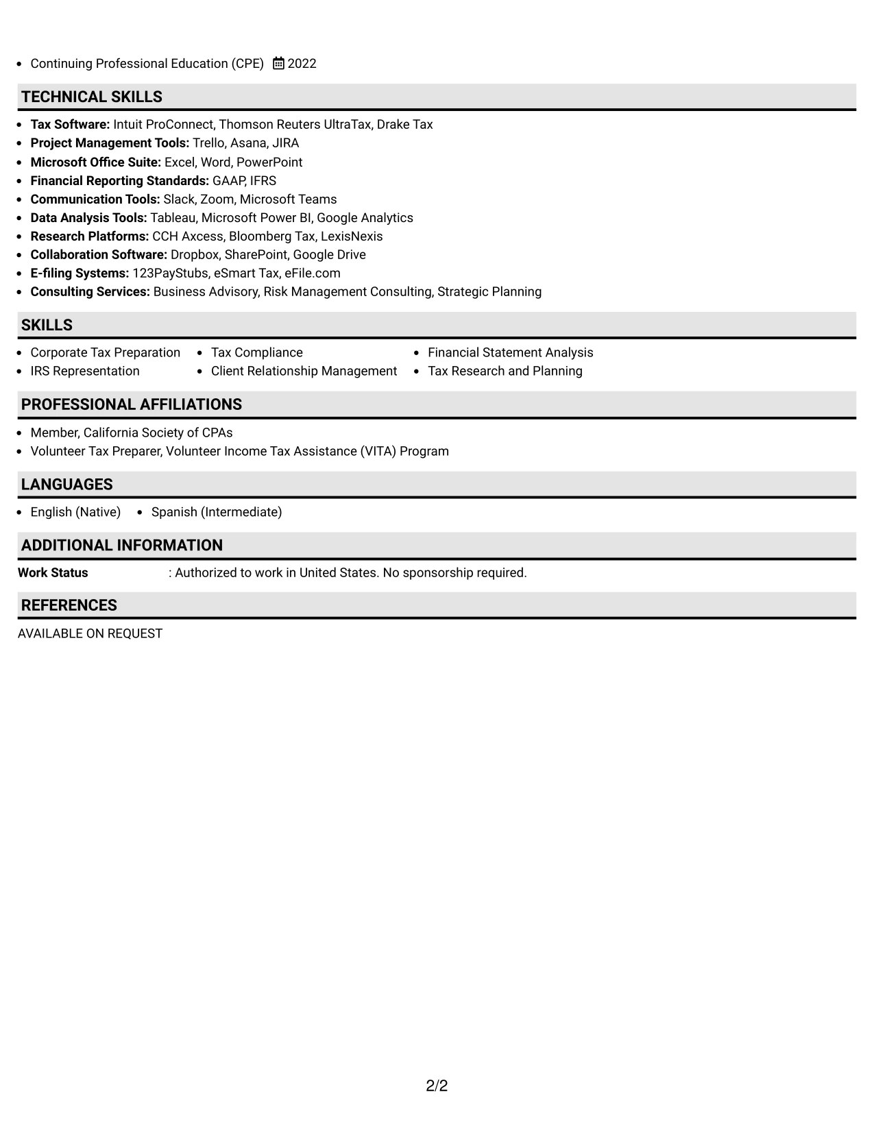 Resume Example Page 2