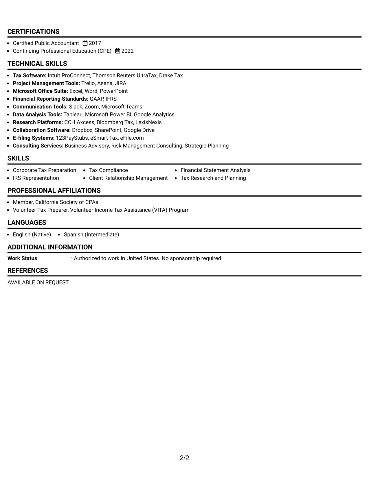Resume Example Page 2