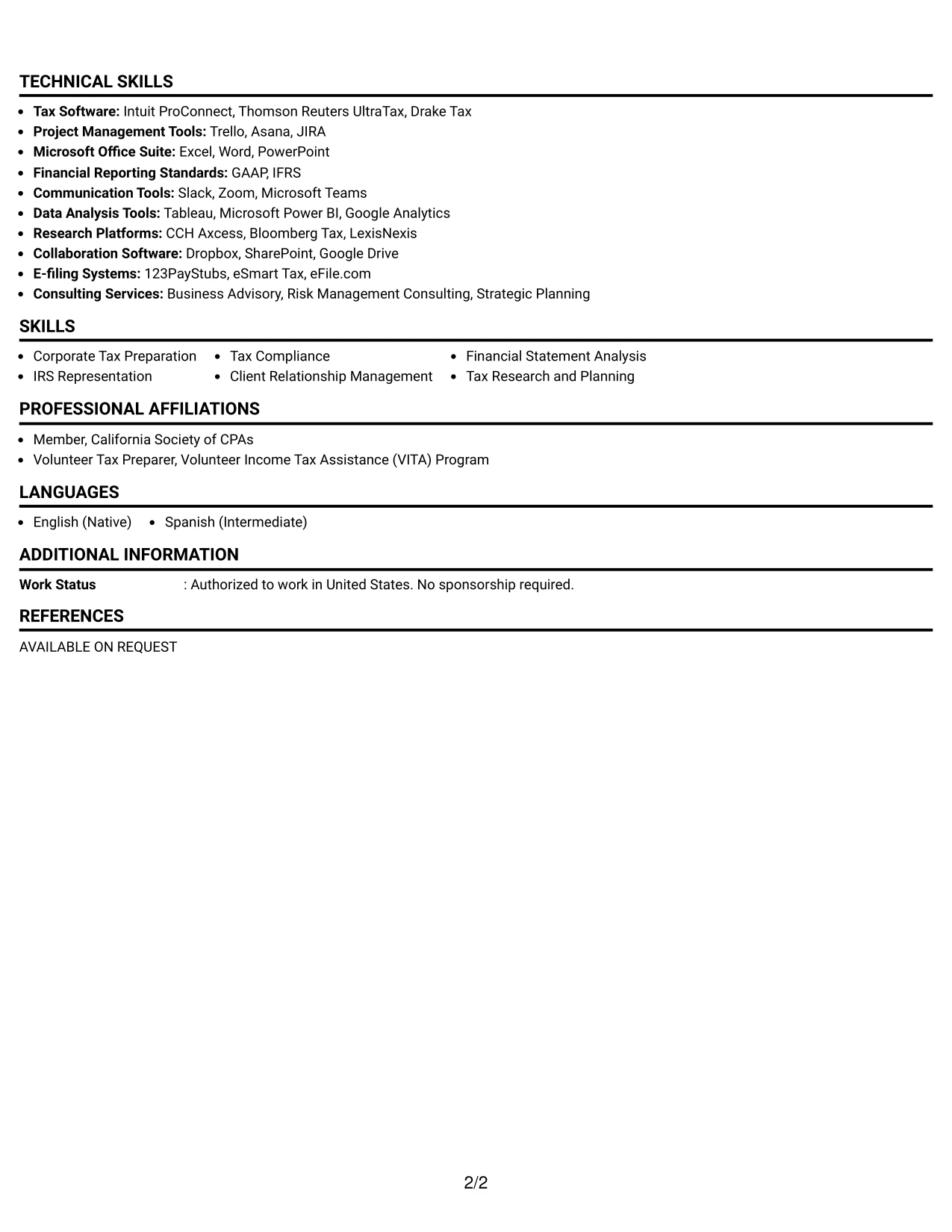 Resume Example Page 2