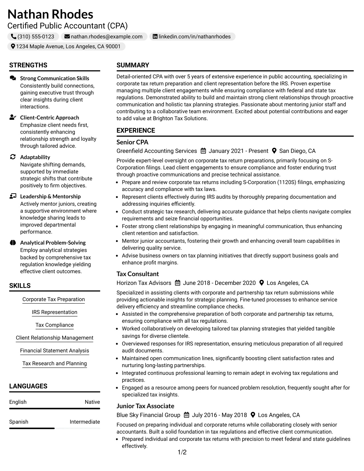 Resume Example Page 1