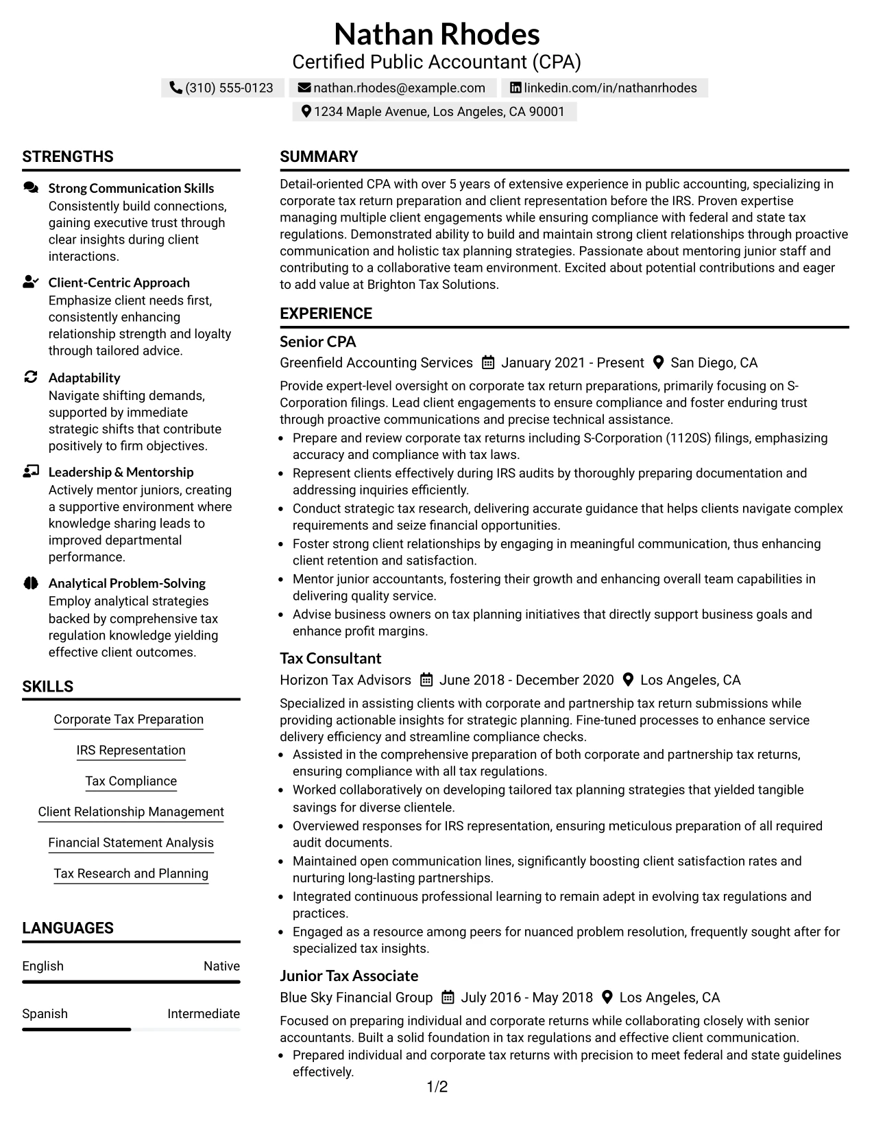 Resume Example Page 1
