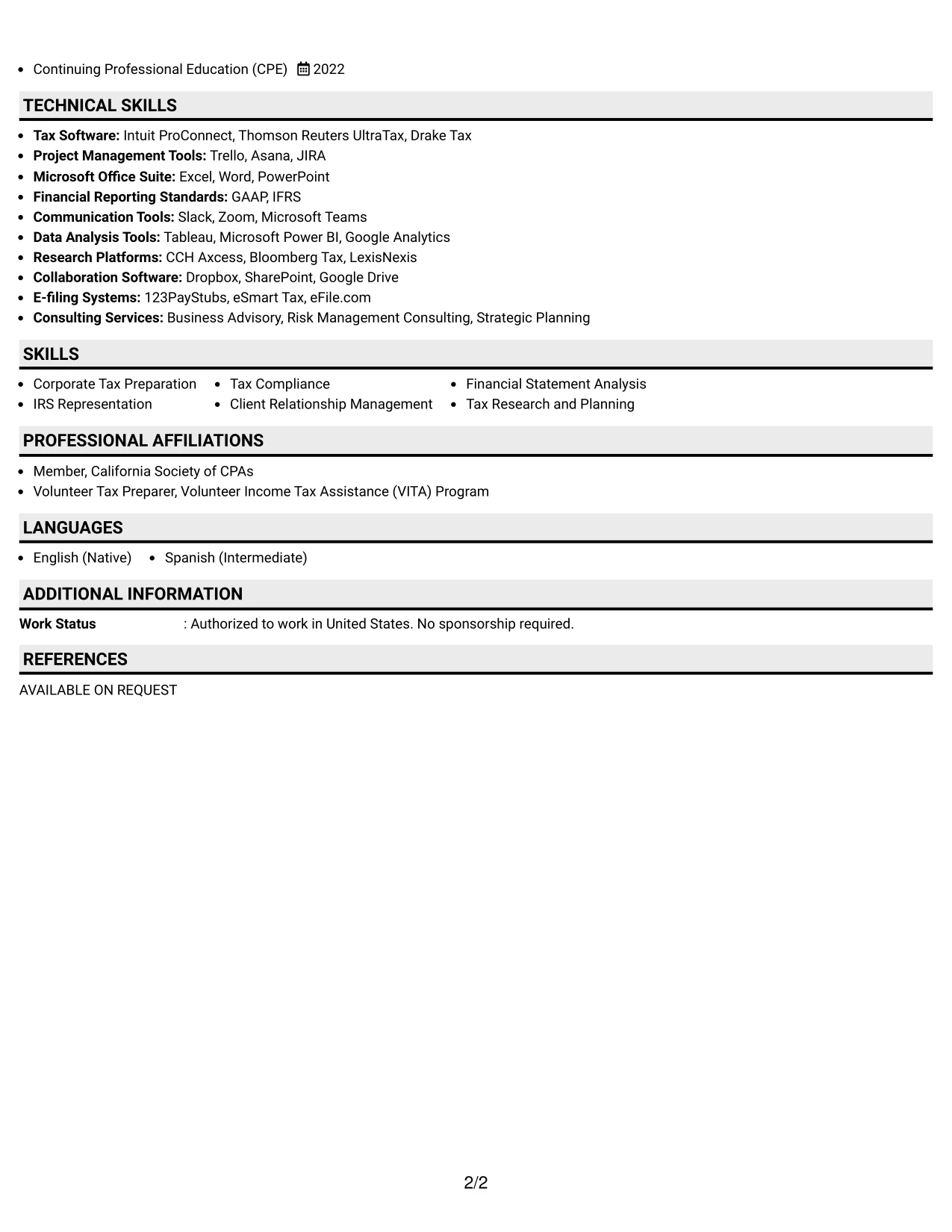 Resume Example Page 2