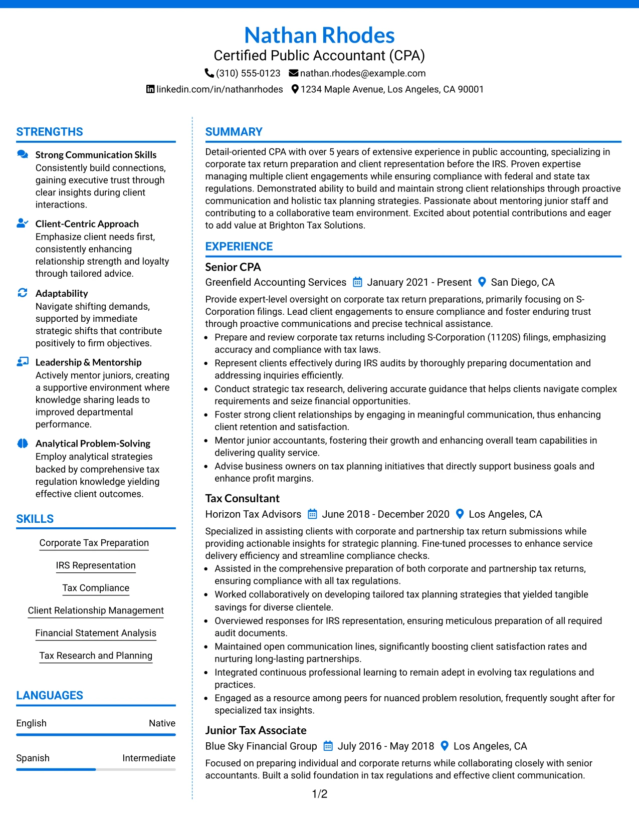 Resume Example Page 1