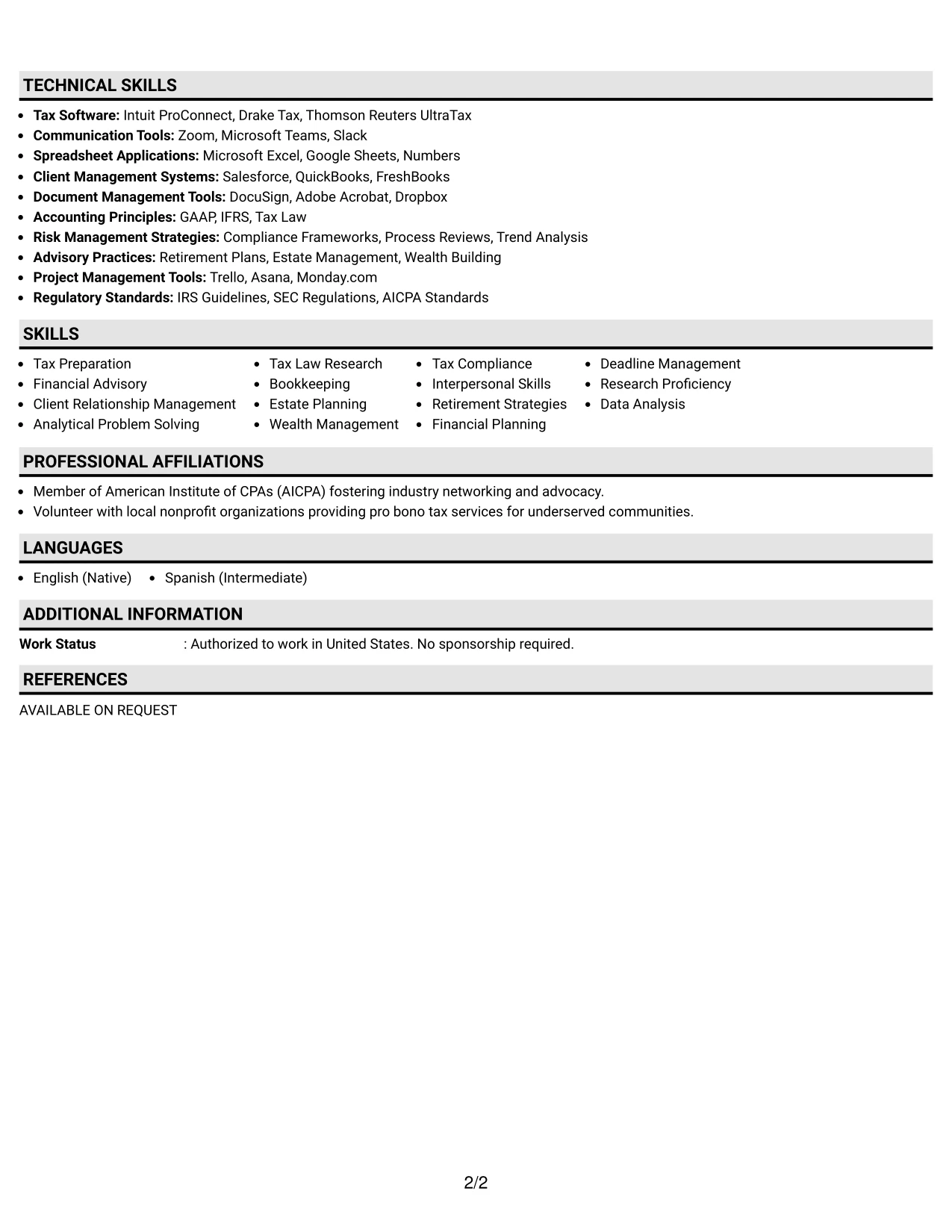 Resume Example Page 2