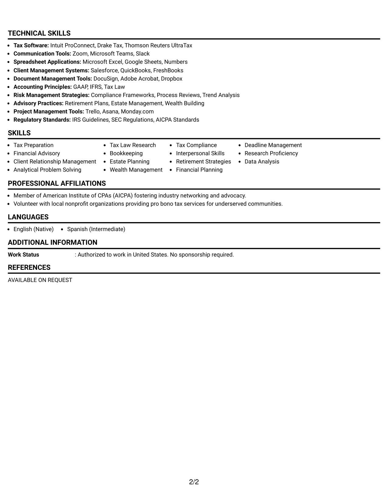 Resume Example Page 2