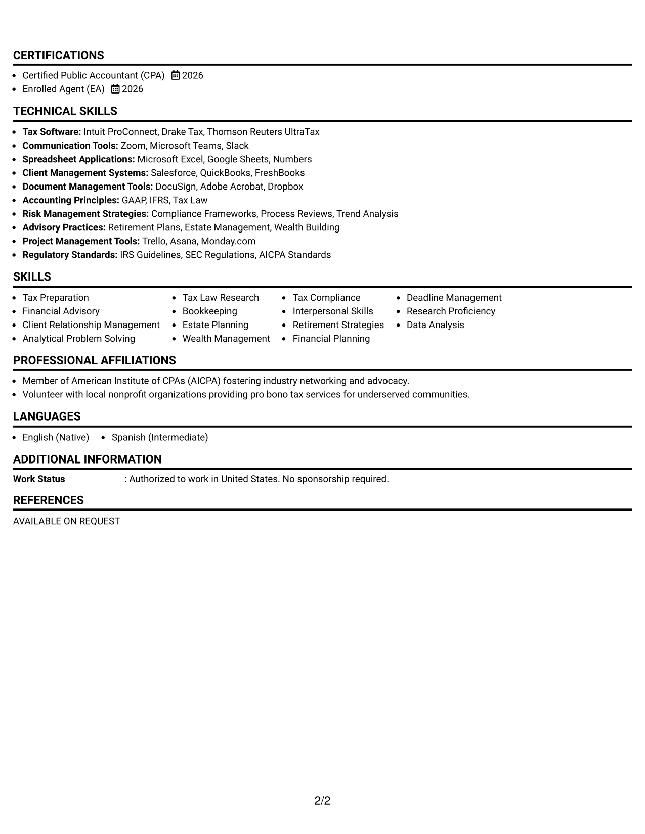 Resume Example Page 2