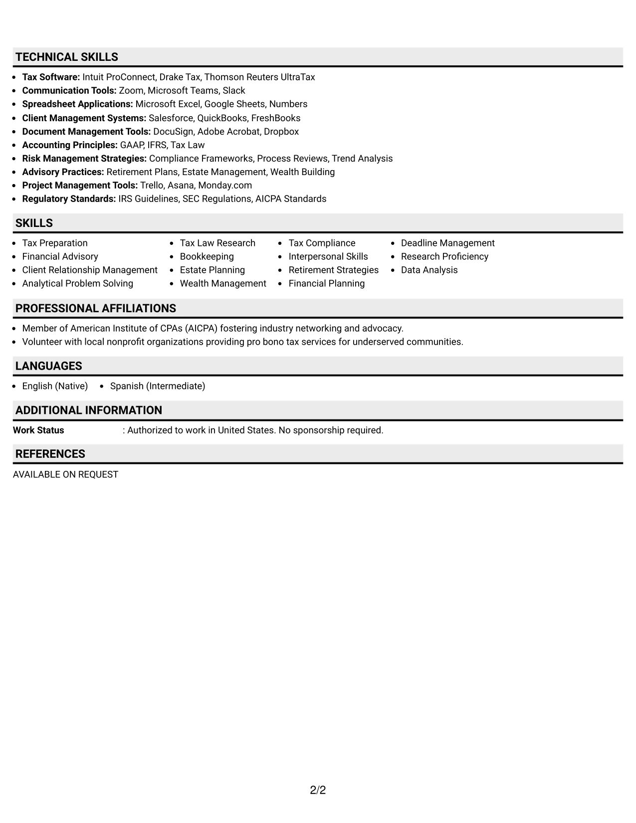 Resume Example Page 2