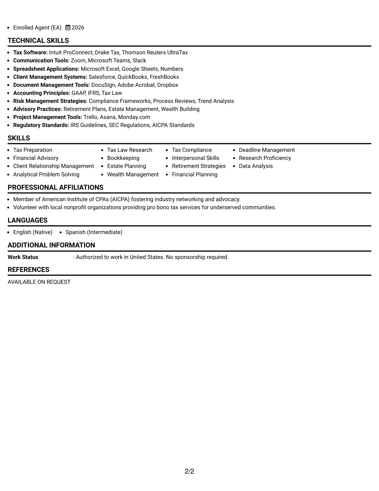 Resume Example Page 2