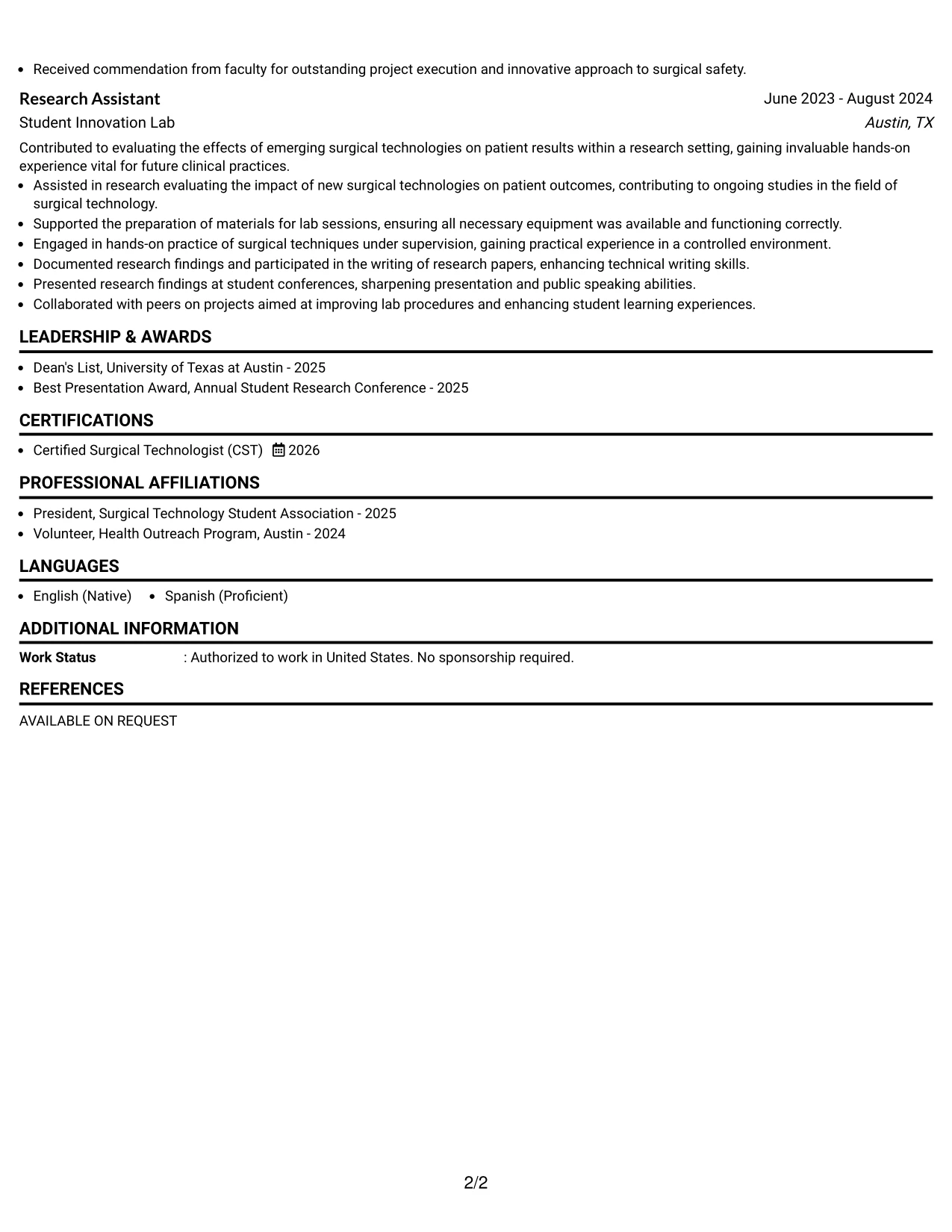 Resume Example Page 2