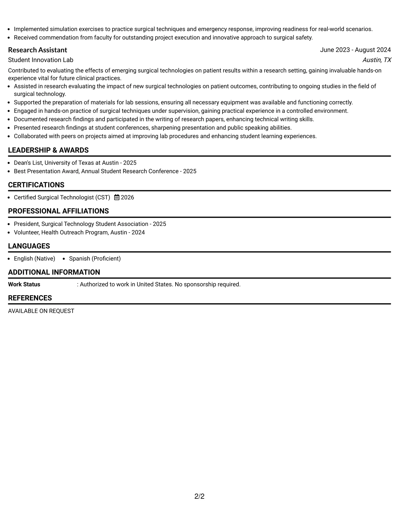 Resume Example Page 2