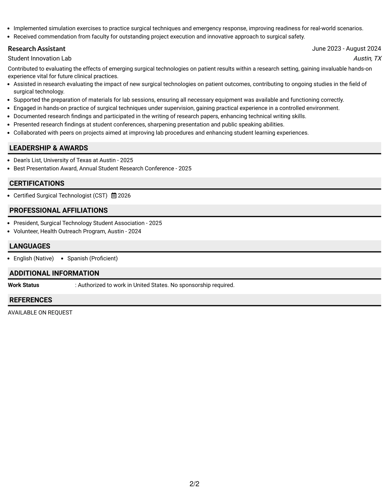 Resume Example Page 2