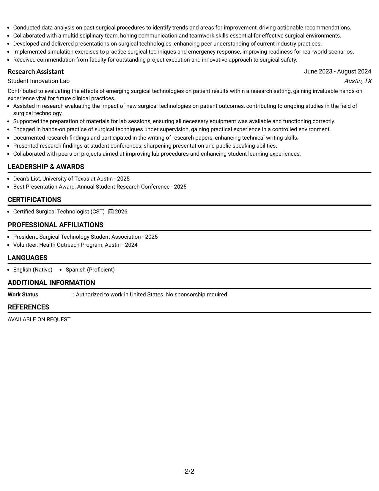 Resume Example Page 2