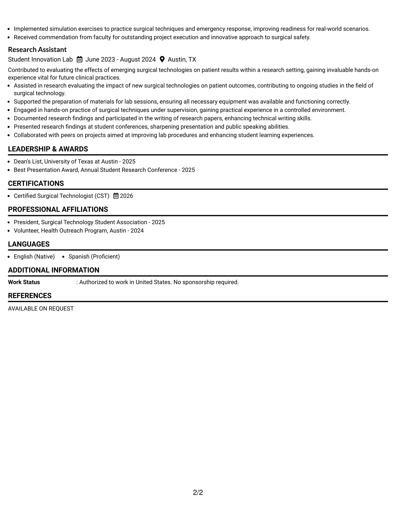 Resume Example Page 2