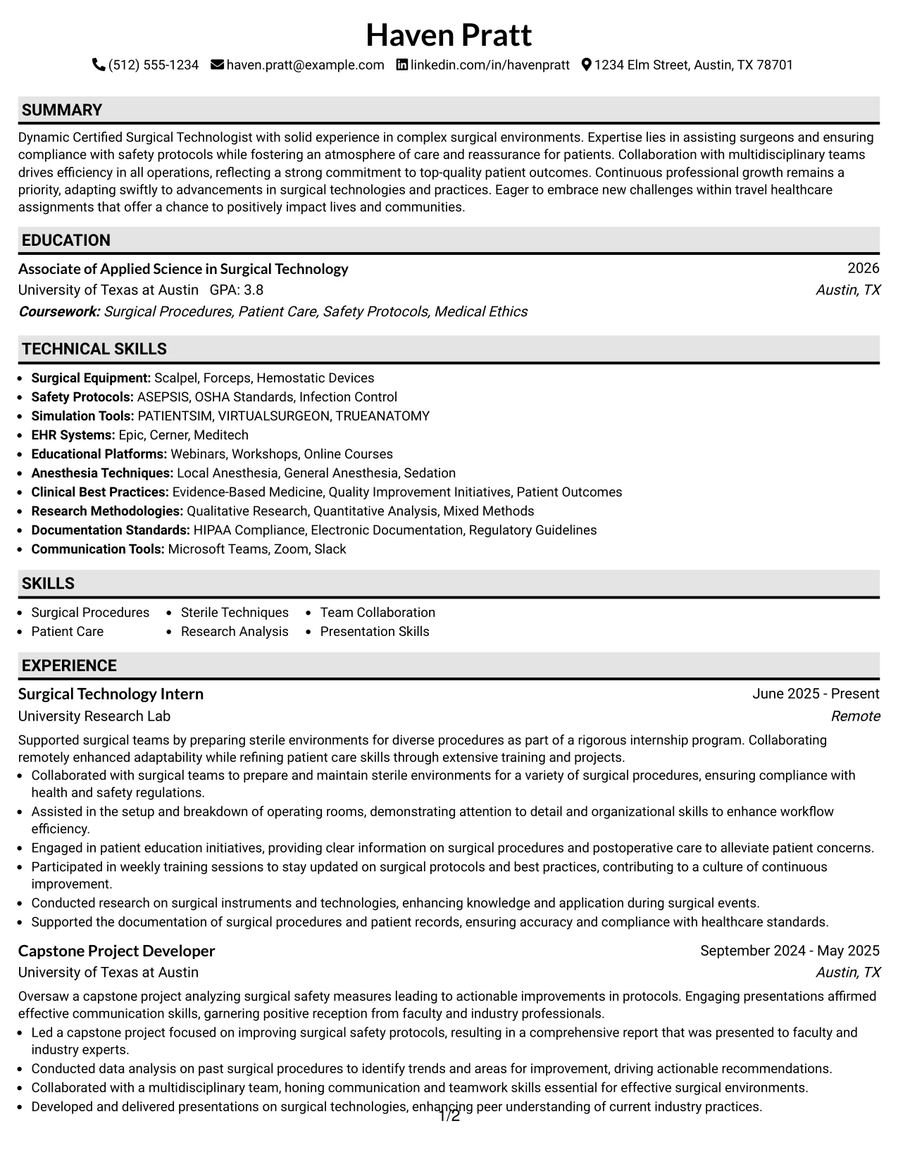Resume Example Page 1