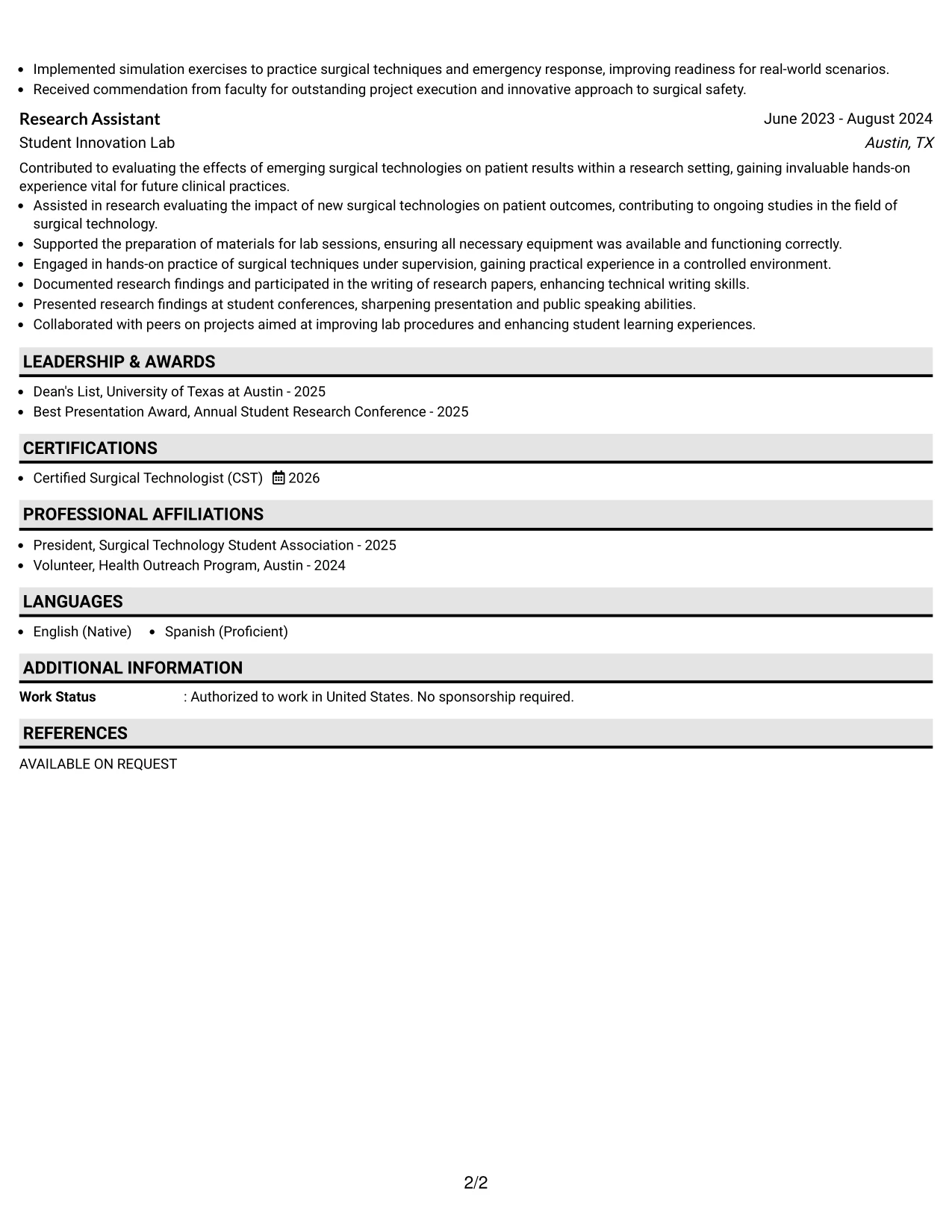 Resume Example Page 2