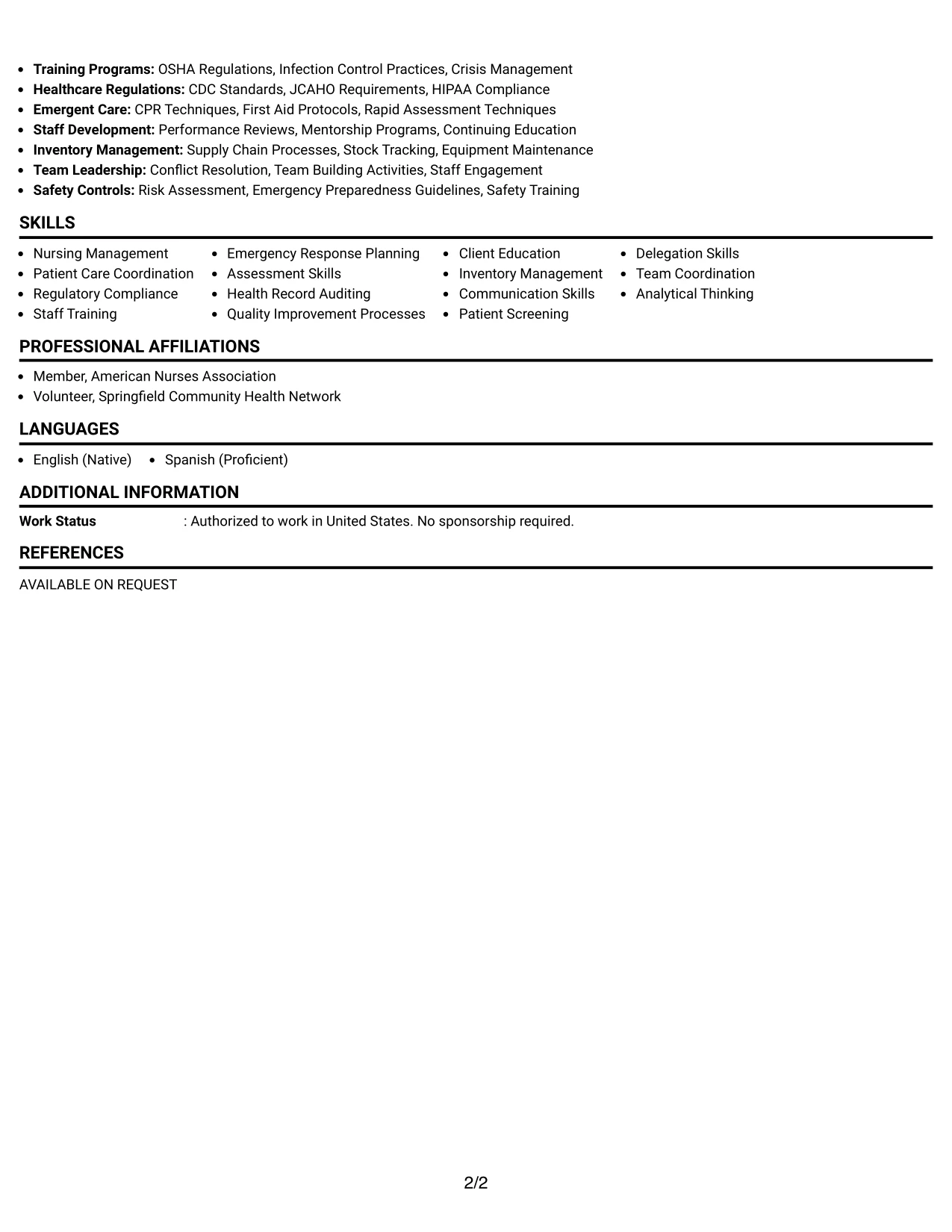 Resume Example Page 2