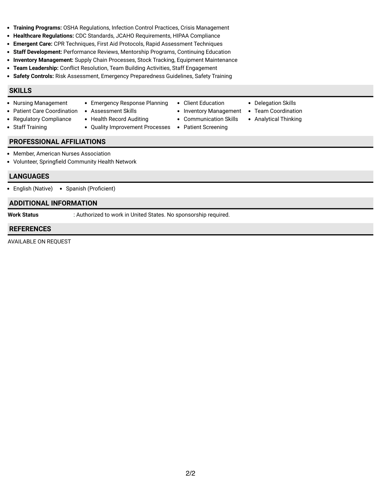 Resume Example Page 2