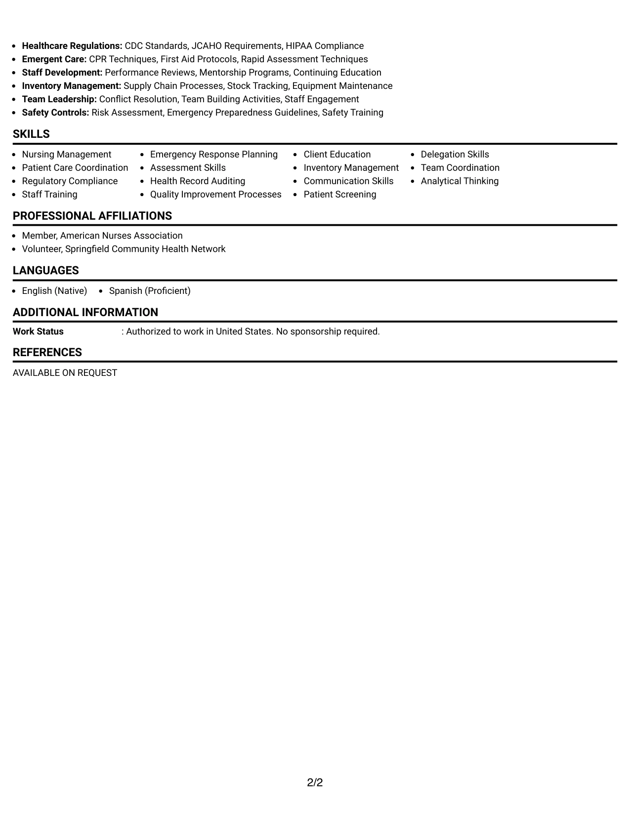 Resume Example Page 2