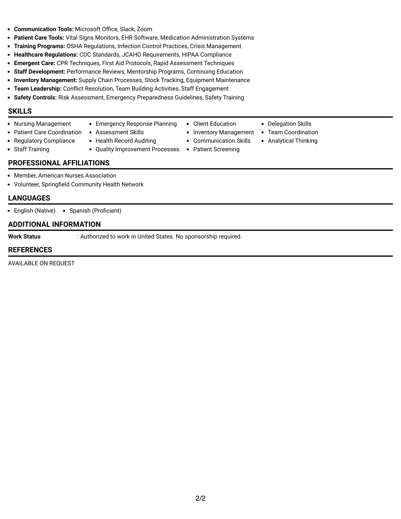 Resume Example Page 2