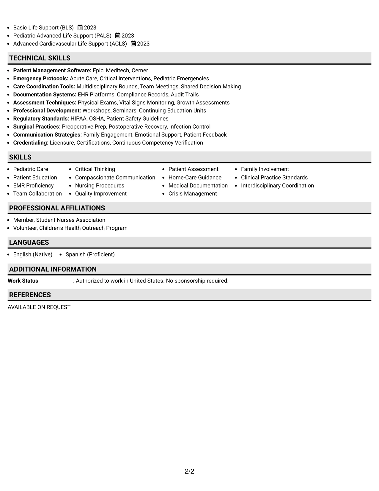 Resume Example Page 2