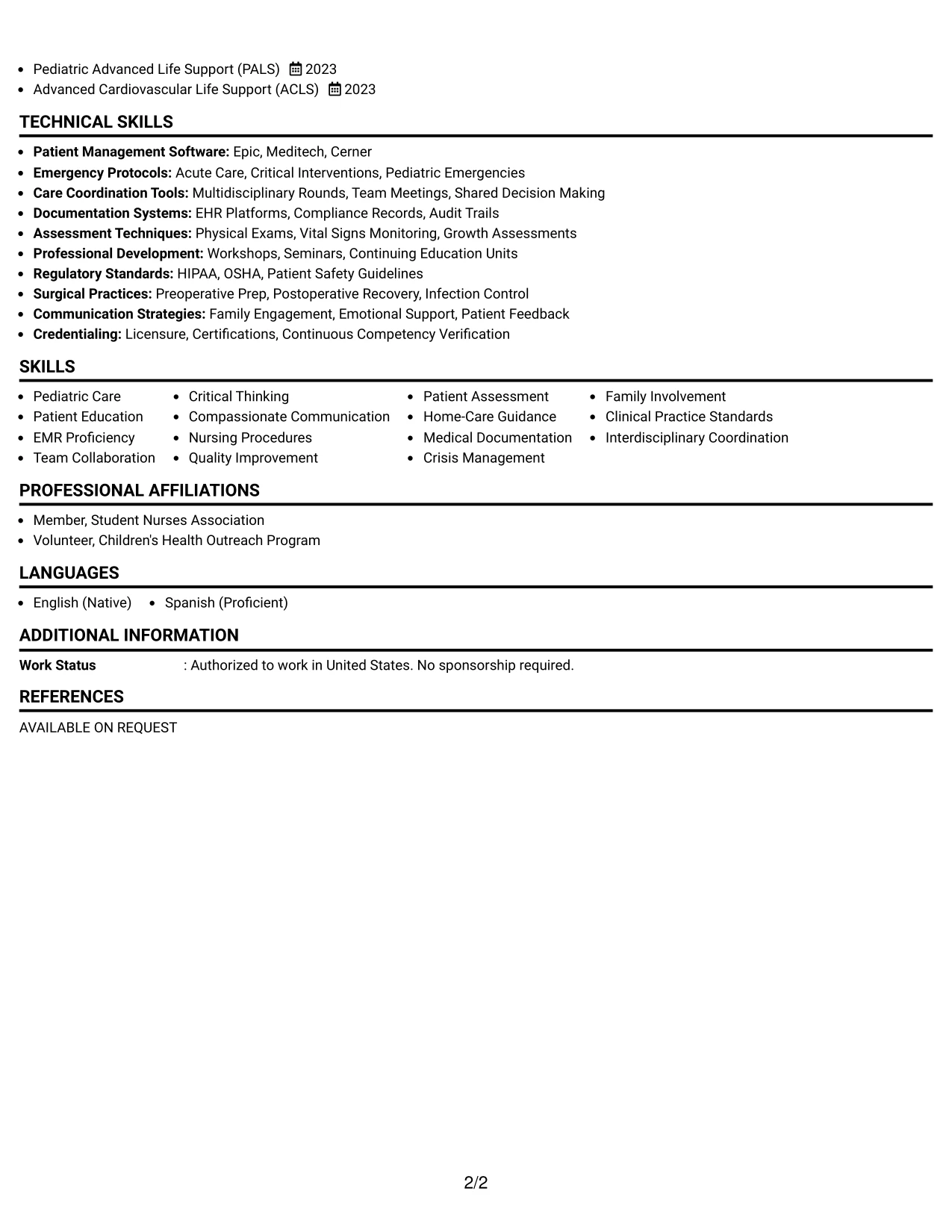 Resume Example Page 2