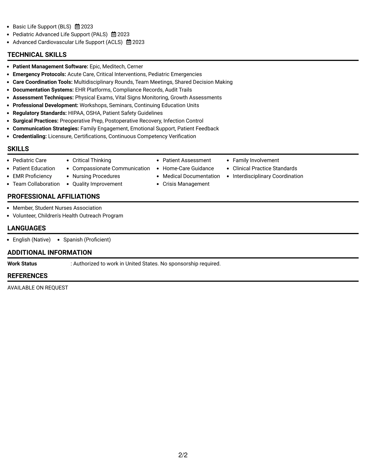 Resume Example Page 2
