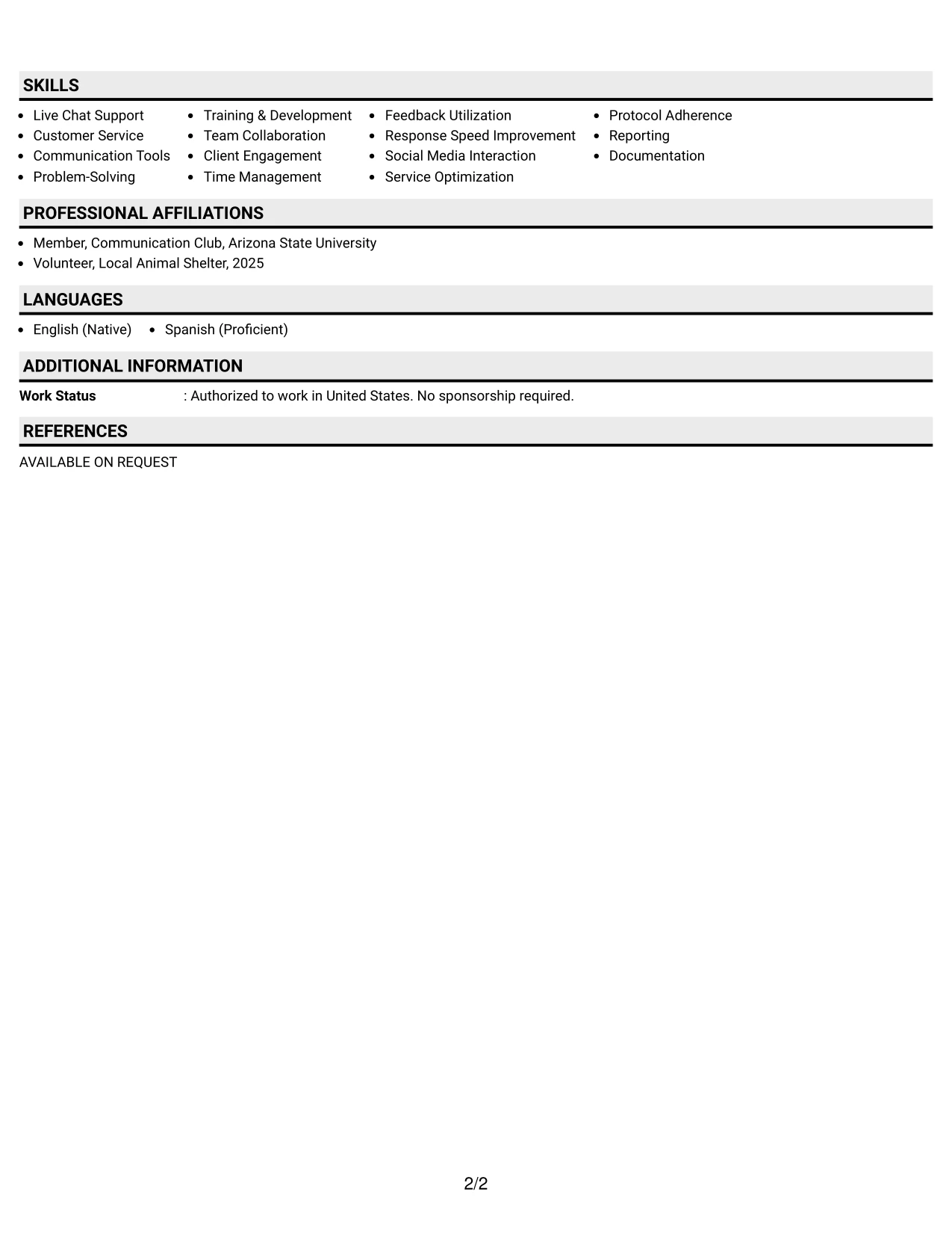 Resume Example Page 2