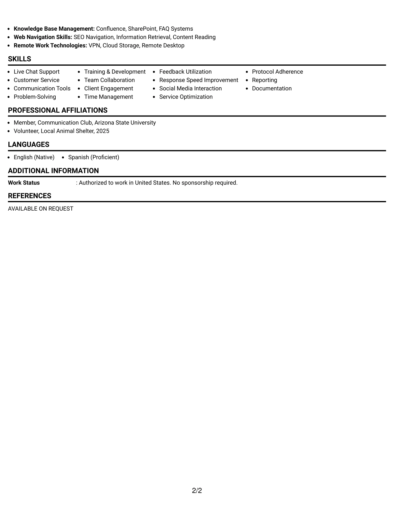 Resume Example Page 2