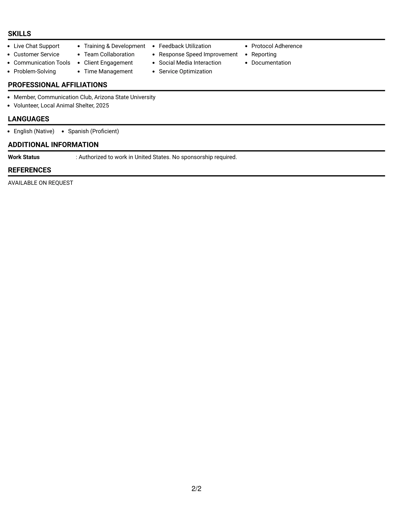 Resume Example Page 2