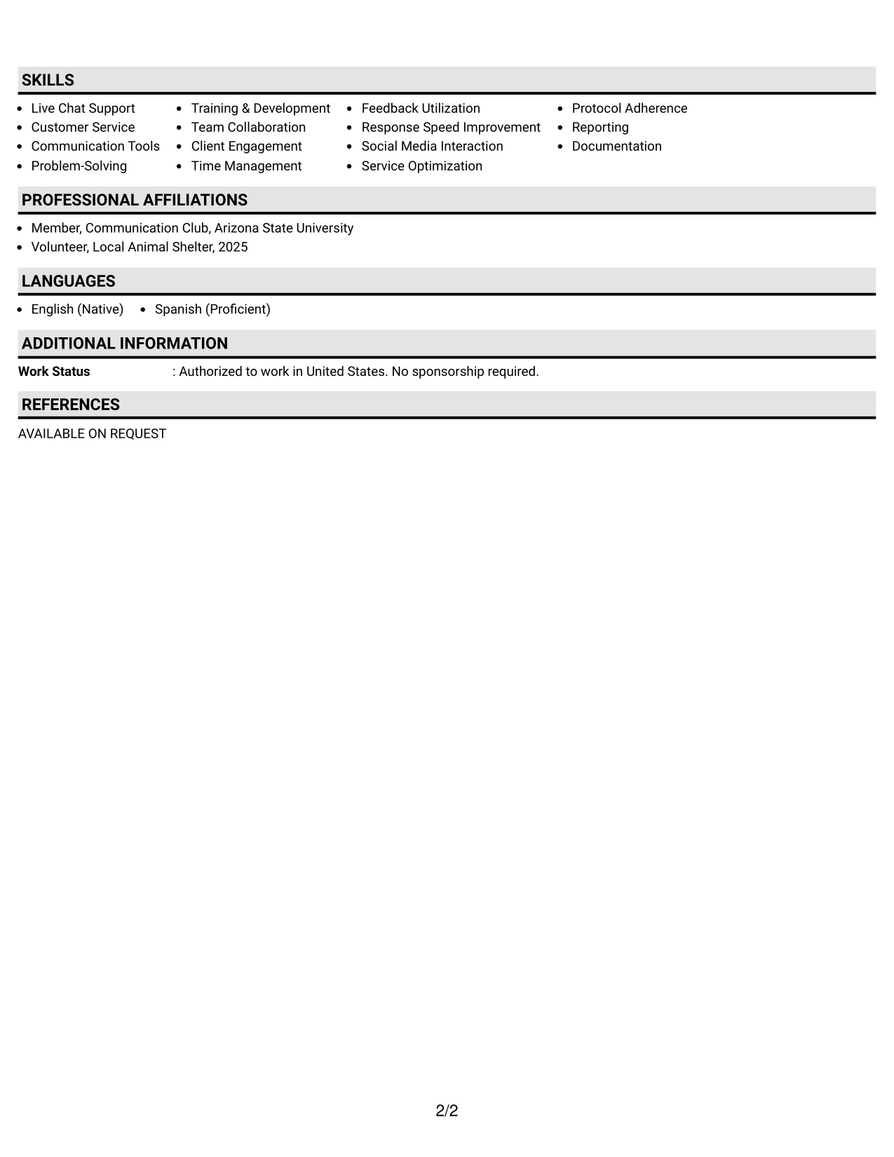 Resume Example Page 2