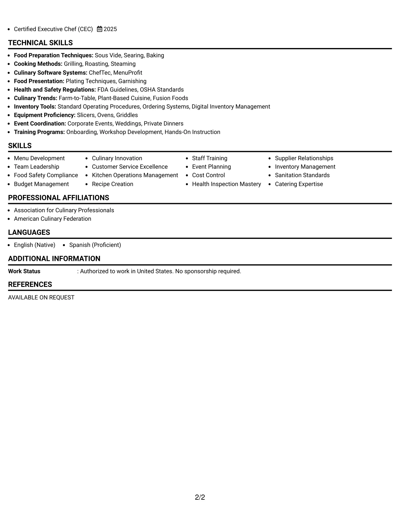Resume Example Page 2