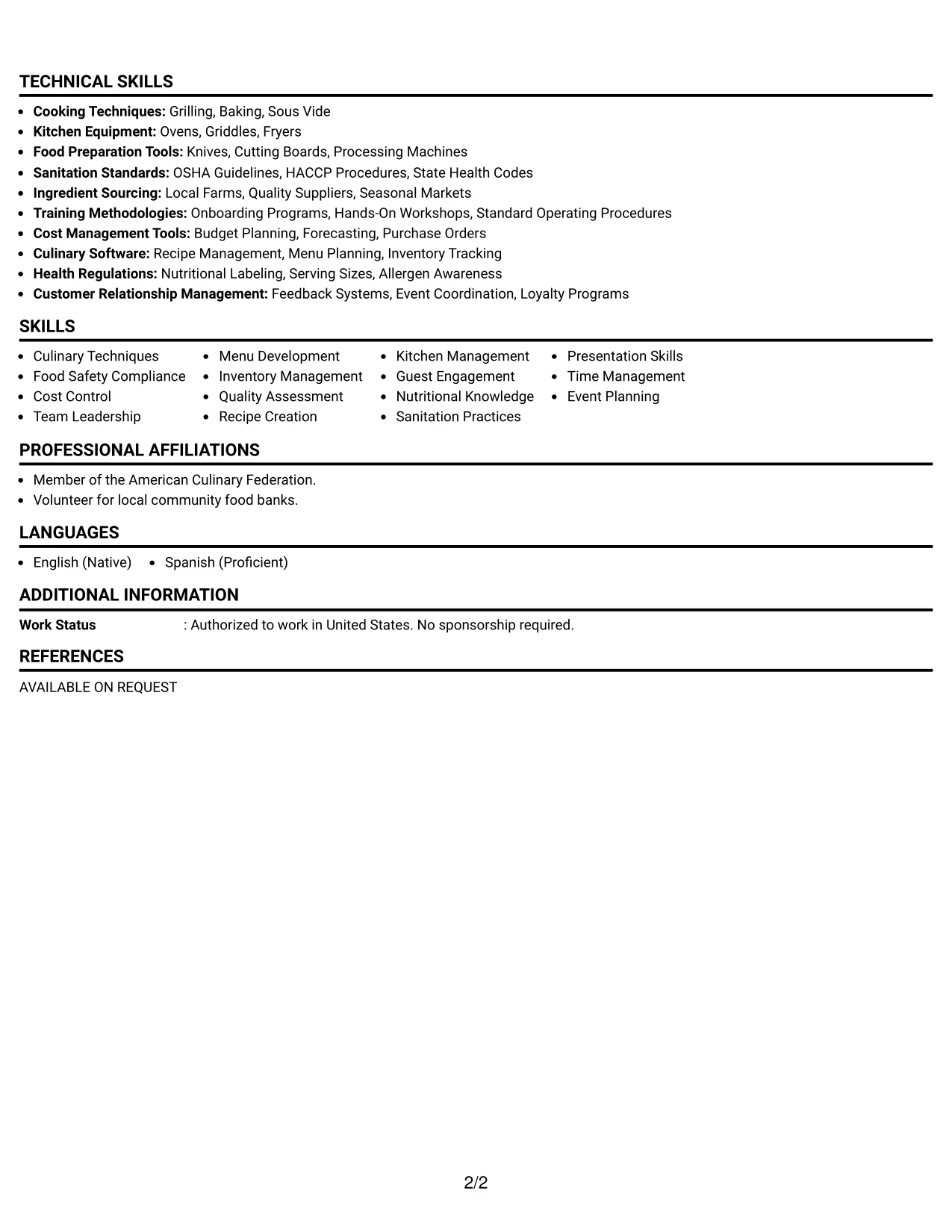 Resume Example Page 2