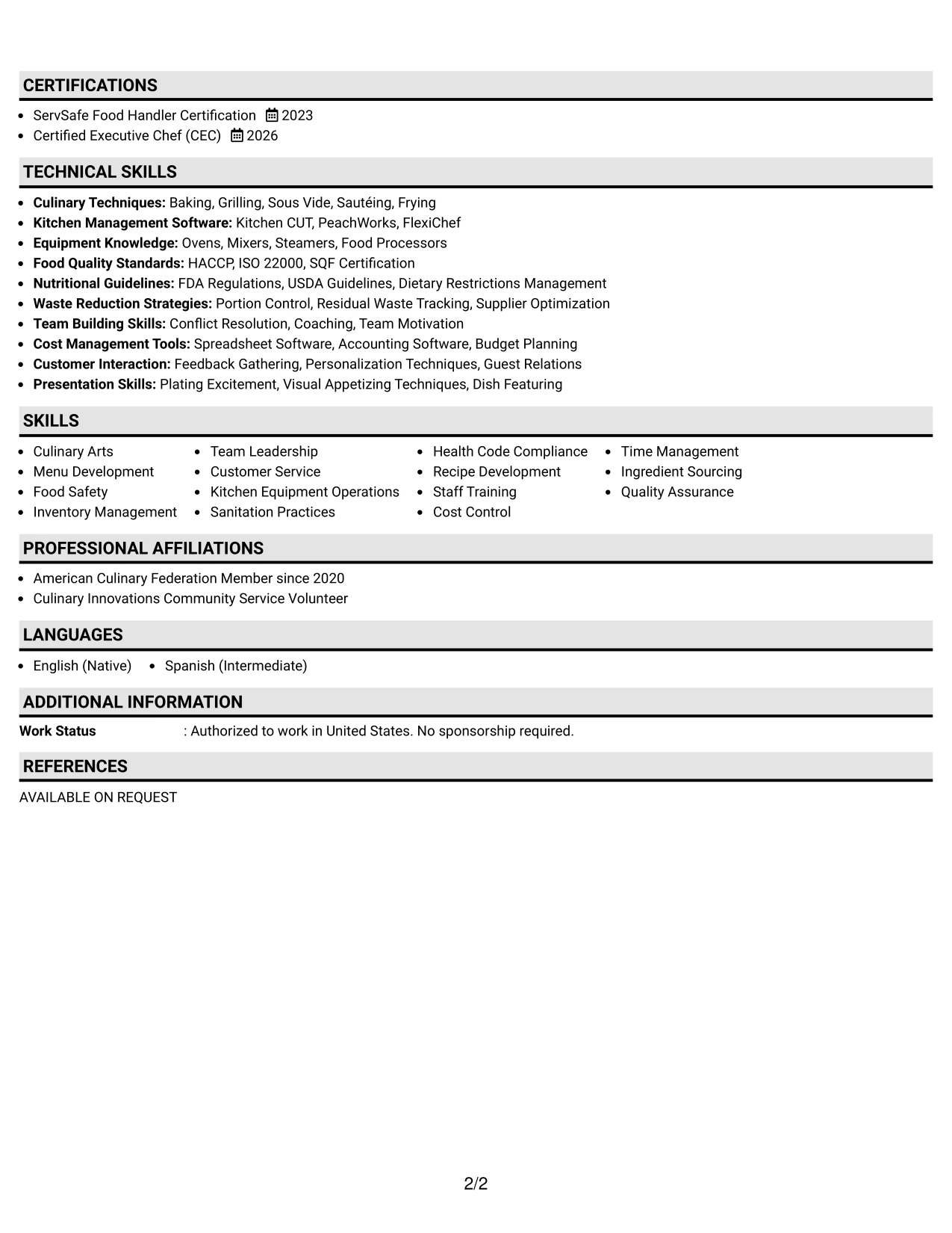 Resume Example Page 2