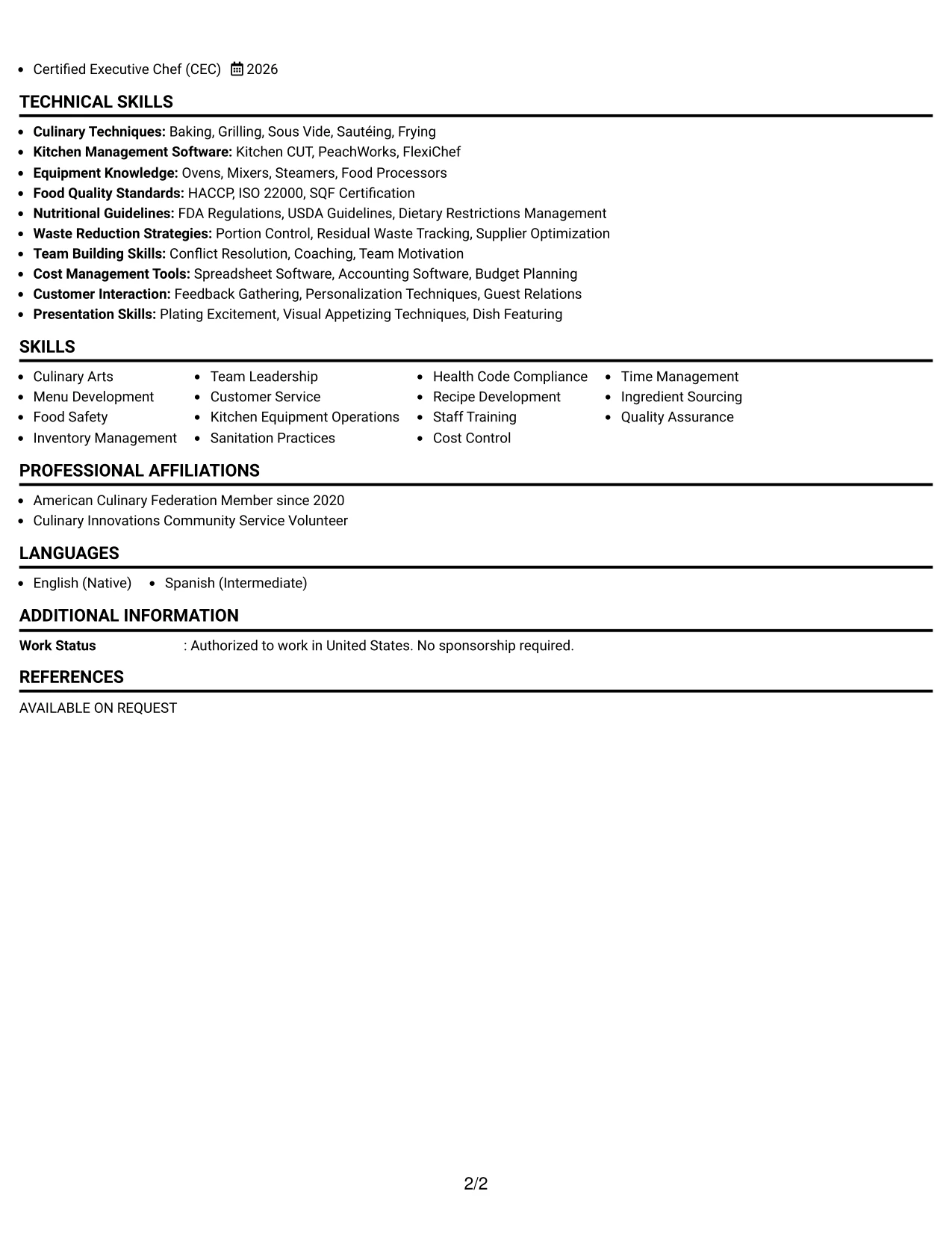 Resume Example Page 2