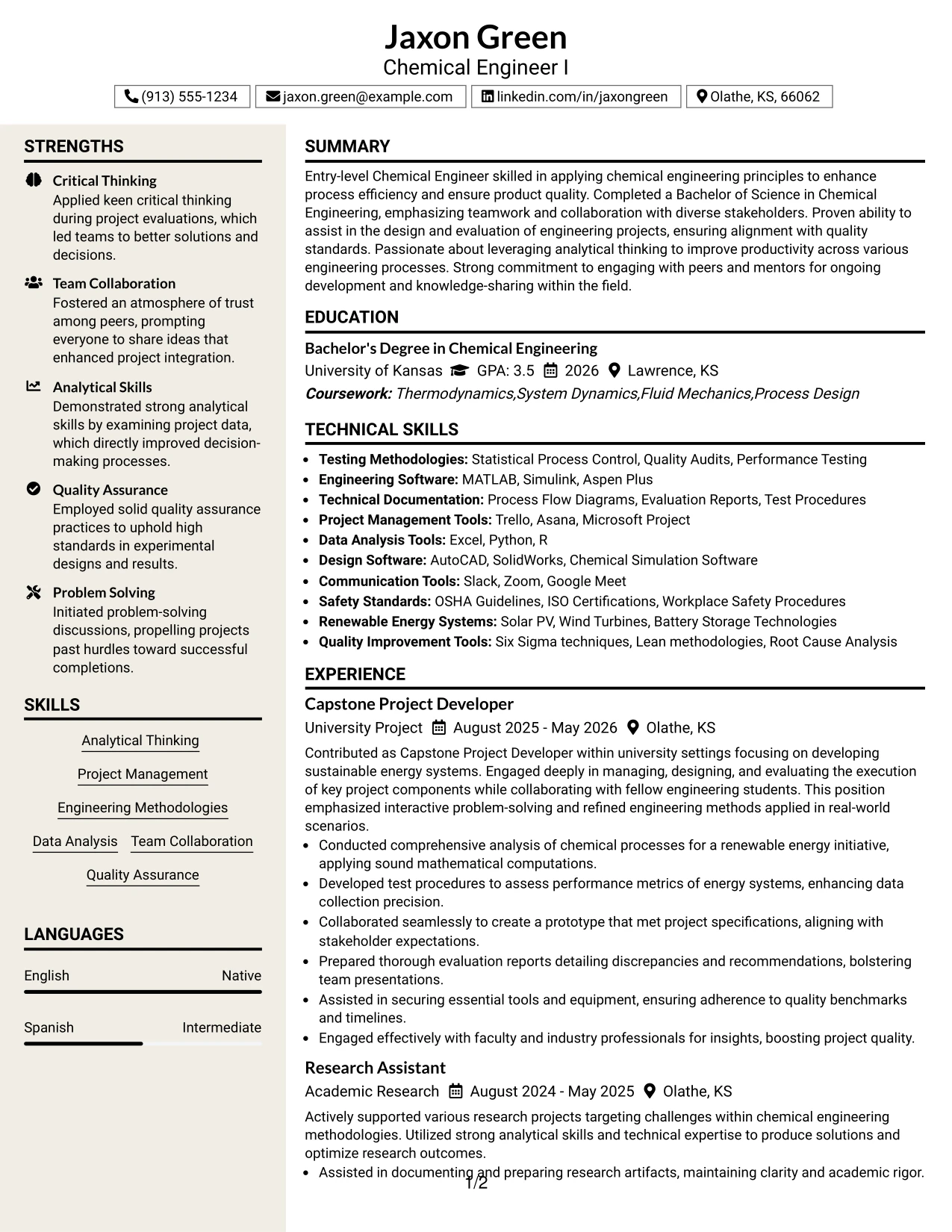 Resume Example Page 1