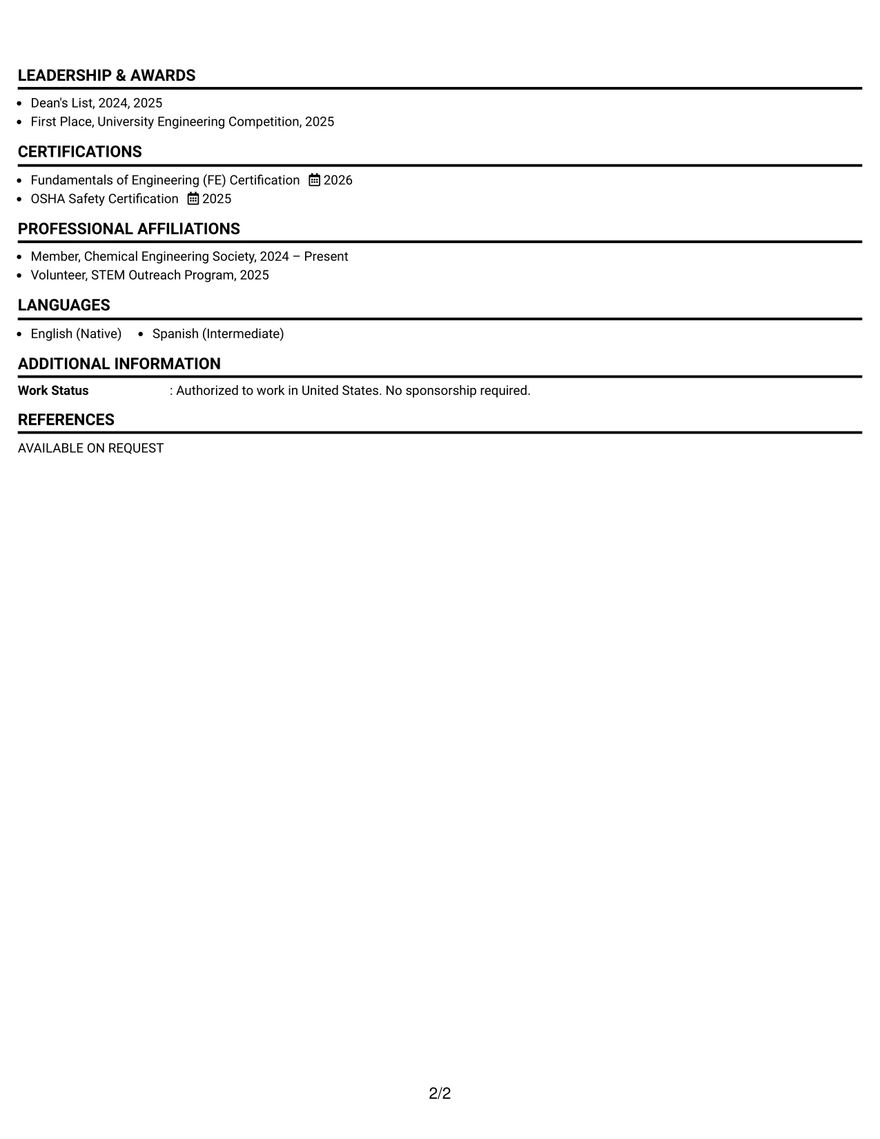 Resume Example Page 2
