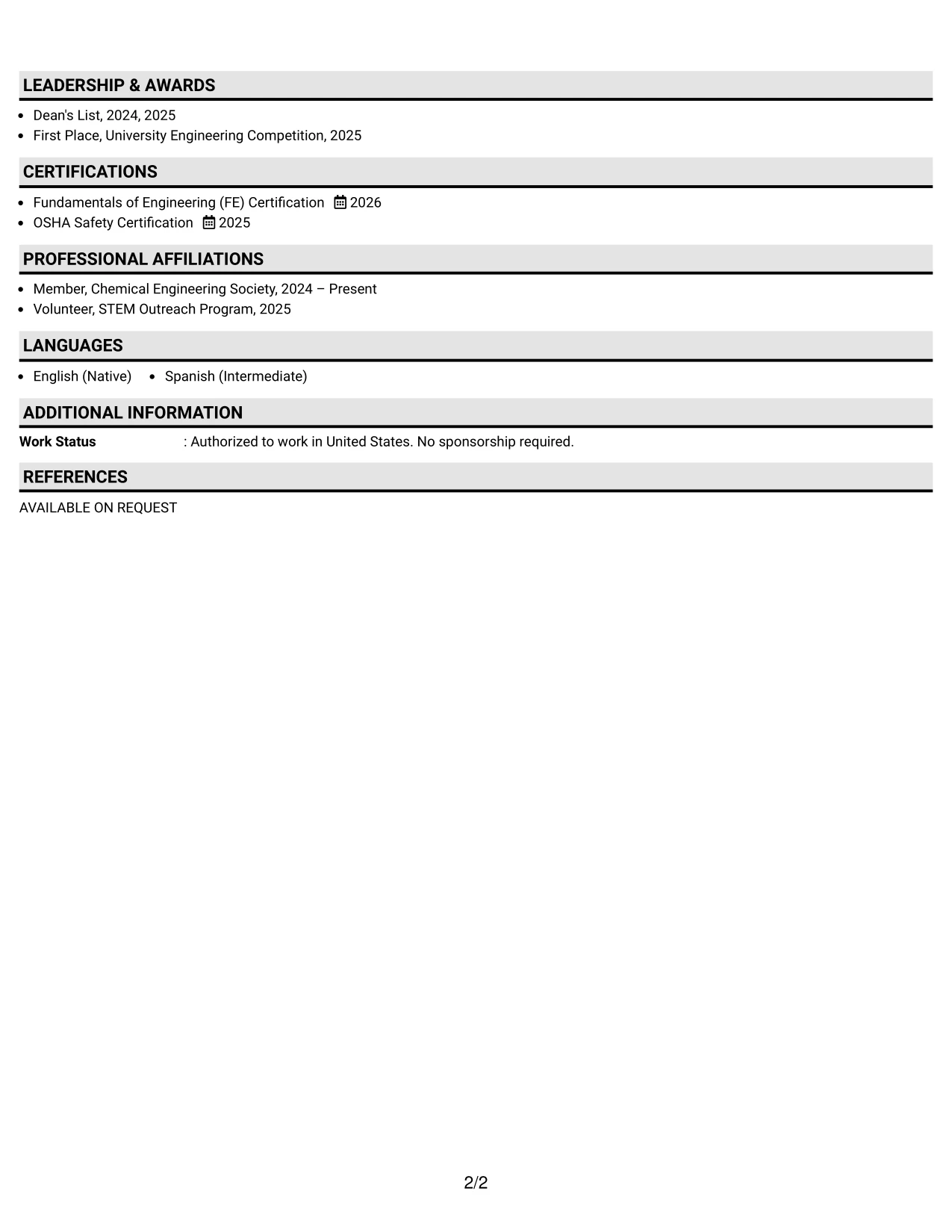 Resume Example Page 2